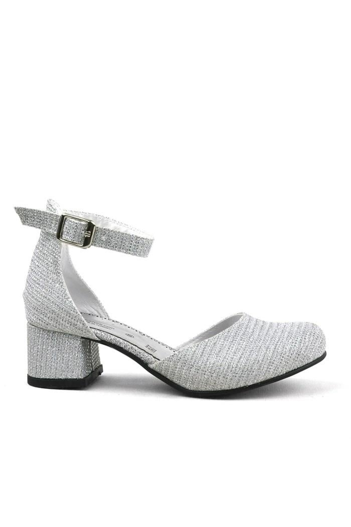 Merida Gümüş Simli Kalın Topuklu Kız Çocuk Topuklu Ayakkabı - Görsel 4