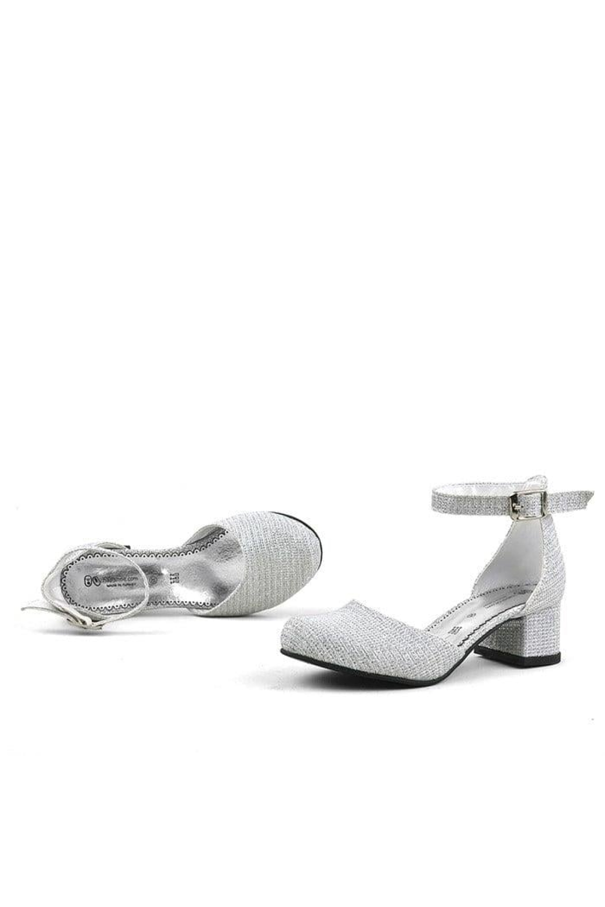 Merida Gümüş Simli Kalın Topuklu Kız Çocuk Topuklu Ayakkabı - Görsel 8