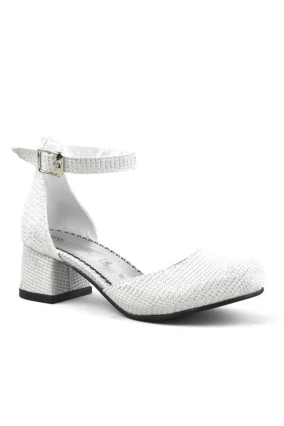 Merida Kırık Beyaz Simli Kalın Topuklu Kız Çocuk Topuklu Ayakkabı - Görsel 2