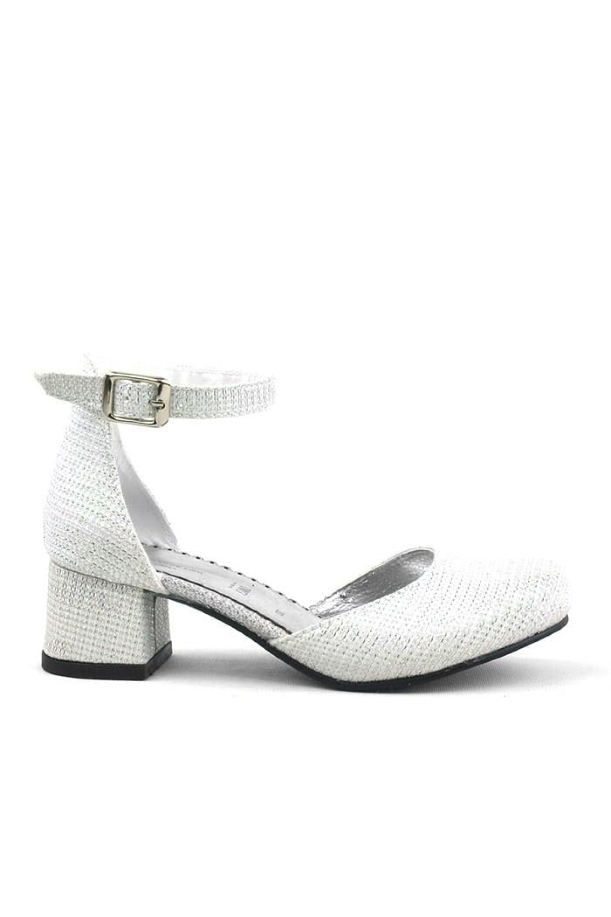 Merida Kırık Beyaz Simli Kalın Topuklu Kız Çocuk Topuklu Ayakkabı - Görsel 4