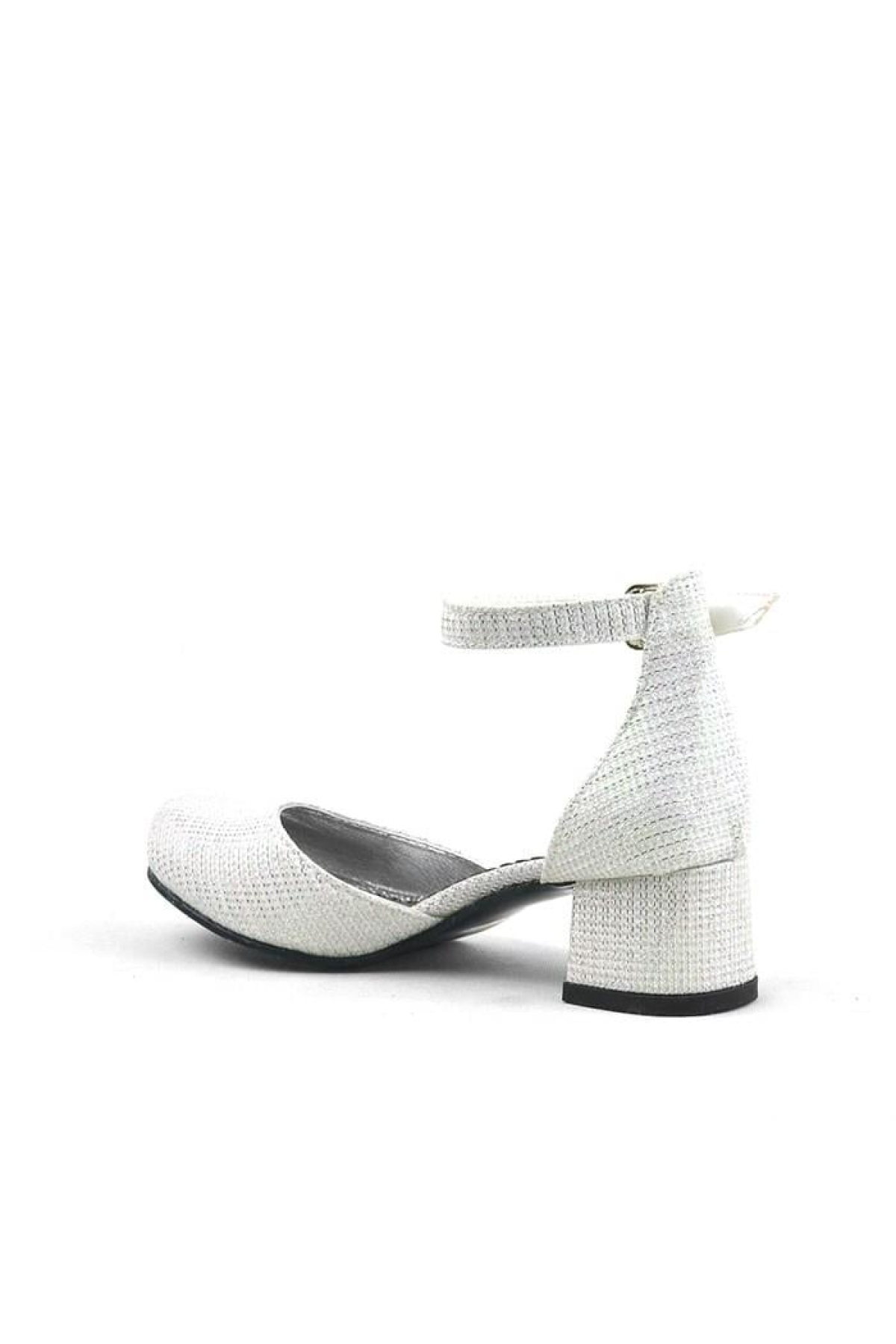 Merida Kırık Beyaz Simli Kalın Topuklu Kız Çocuk Topuklu Ayakkabı - Görsel 5