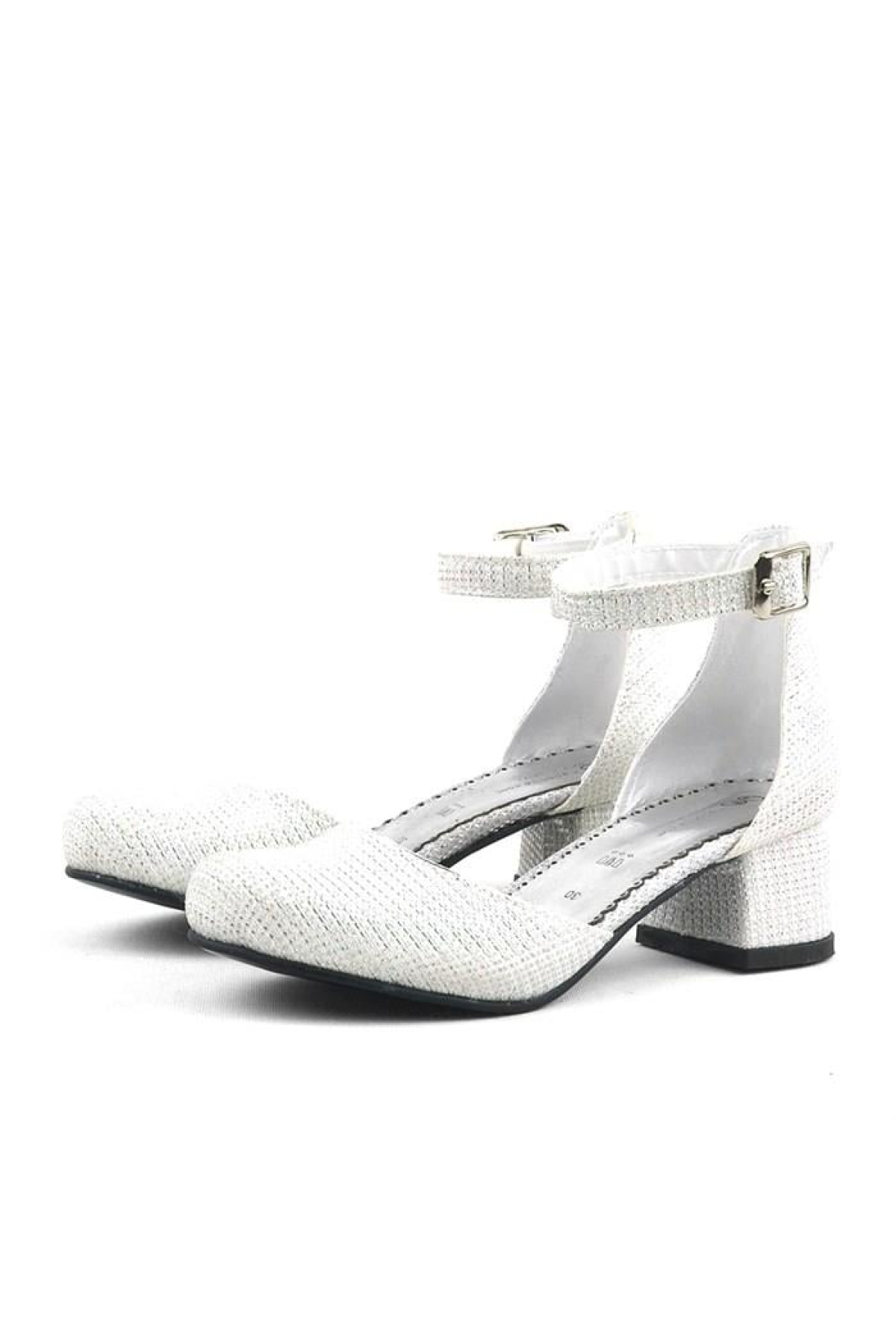 Merida Kırık Beyaz Simli Kalın Topuklu Kız Çocuk Topuklu Ayakkabı - Görsel 6