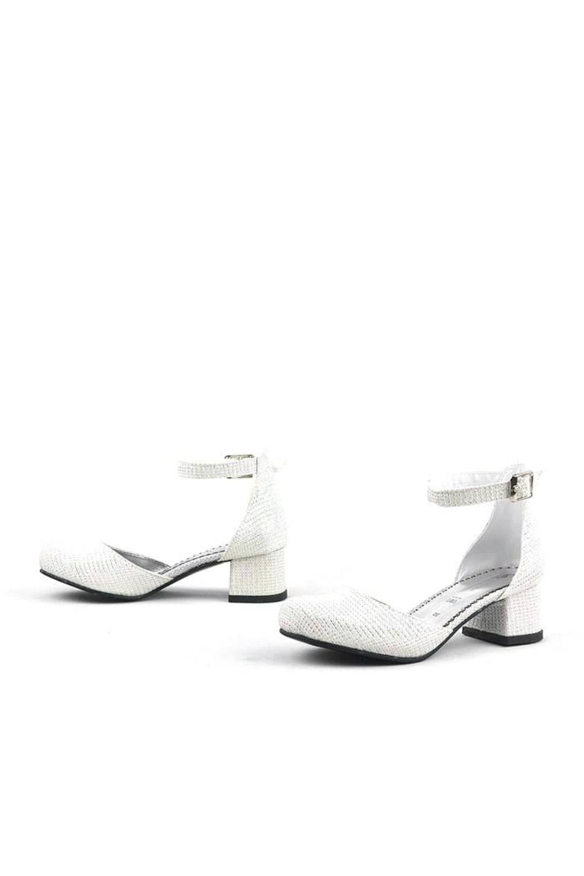 Merida Kırık Beyaz Simli Kalın Topuklu Kız Çocuk Topuklu Ayakkabı - Görsel 7