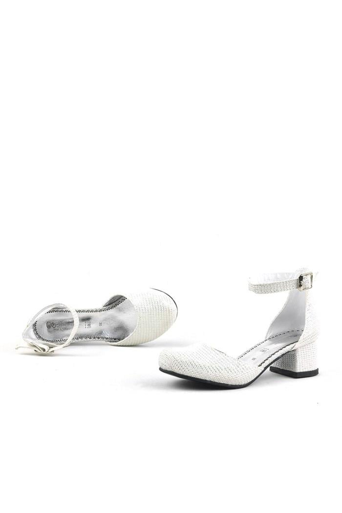 Merida Kırık Beyaz Simli Kalın Topuklu Kız Çocuk Topuklu Ayakkabı - Görsel 8