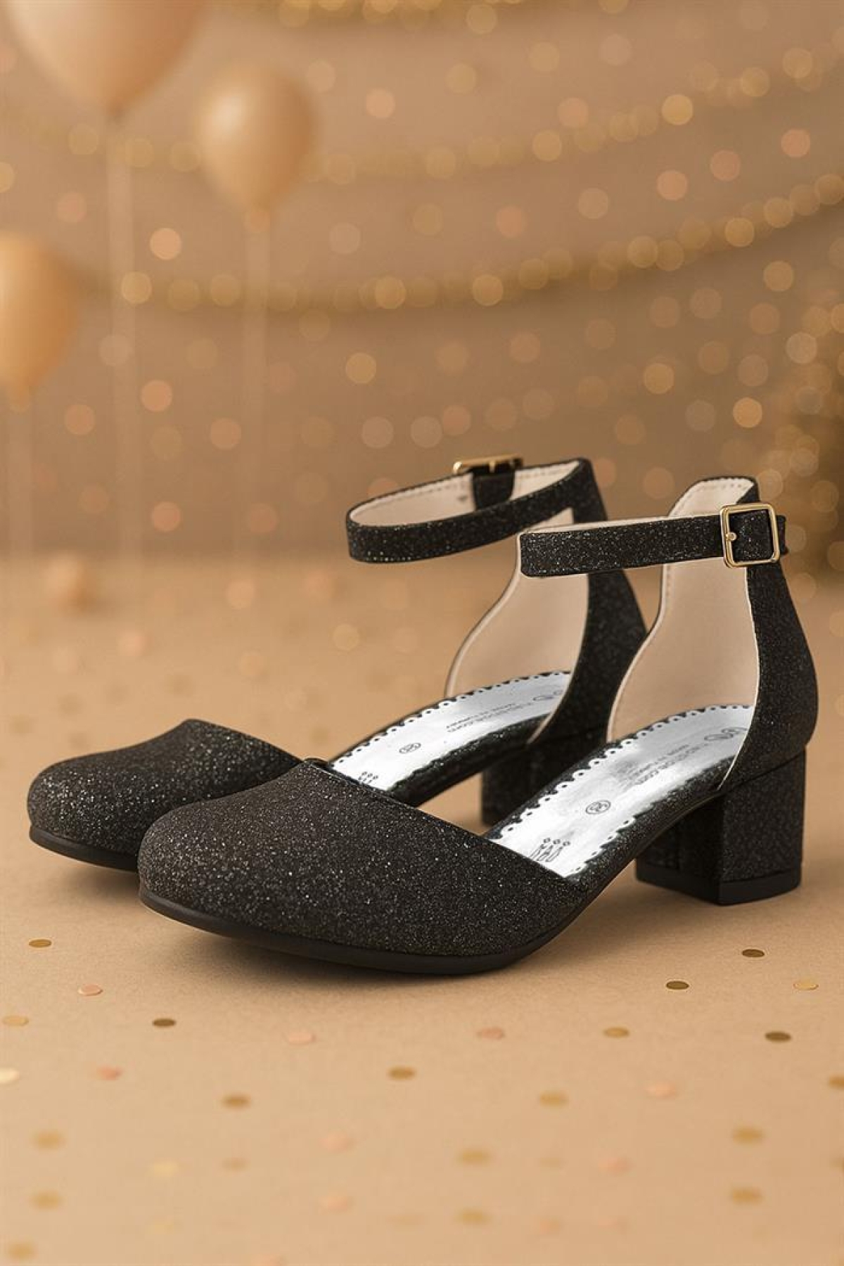 Merida Siyah Simli Kalın Topuklu Kız Çocuk Topuklu Ayakkabı - Görsel 3
