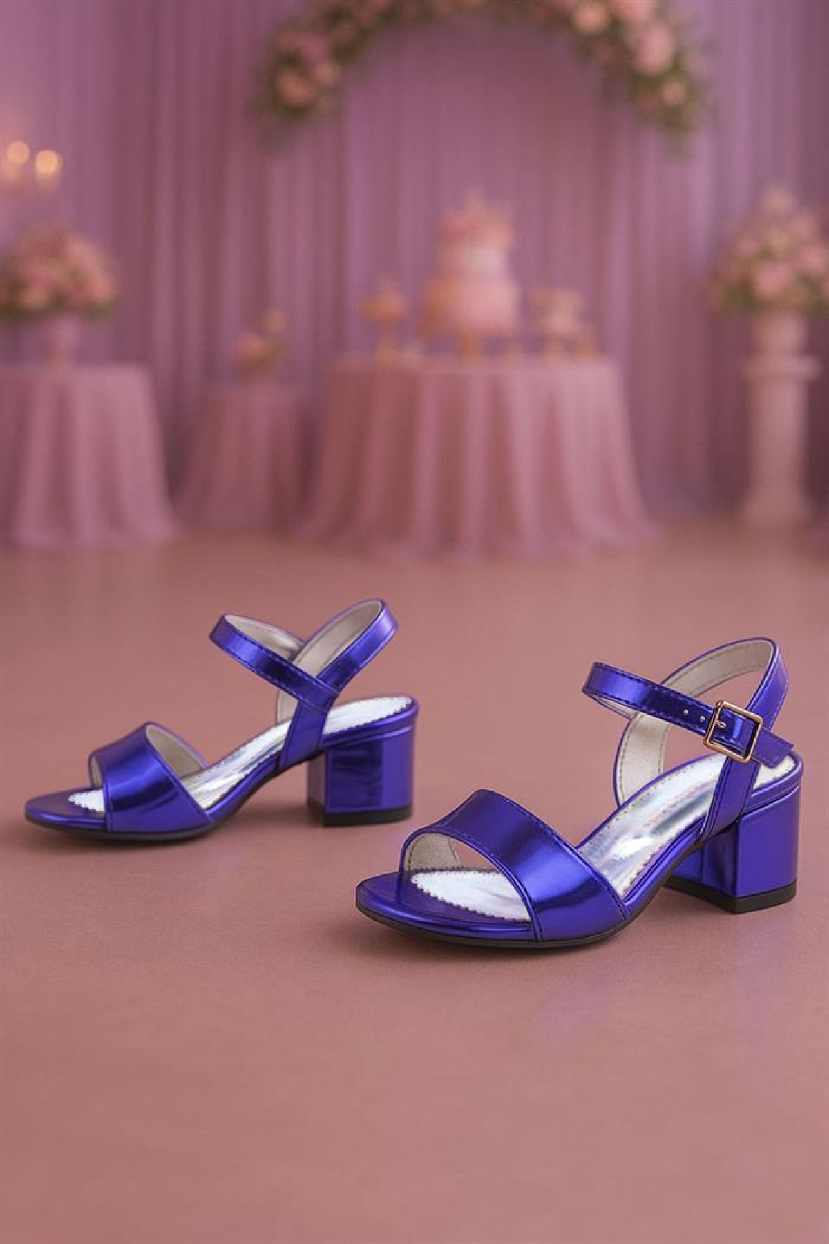 Pony Mor Aynalı Kalın Topuklu Kız Çocuk Abiye Ayakkabı - Görsel 3