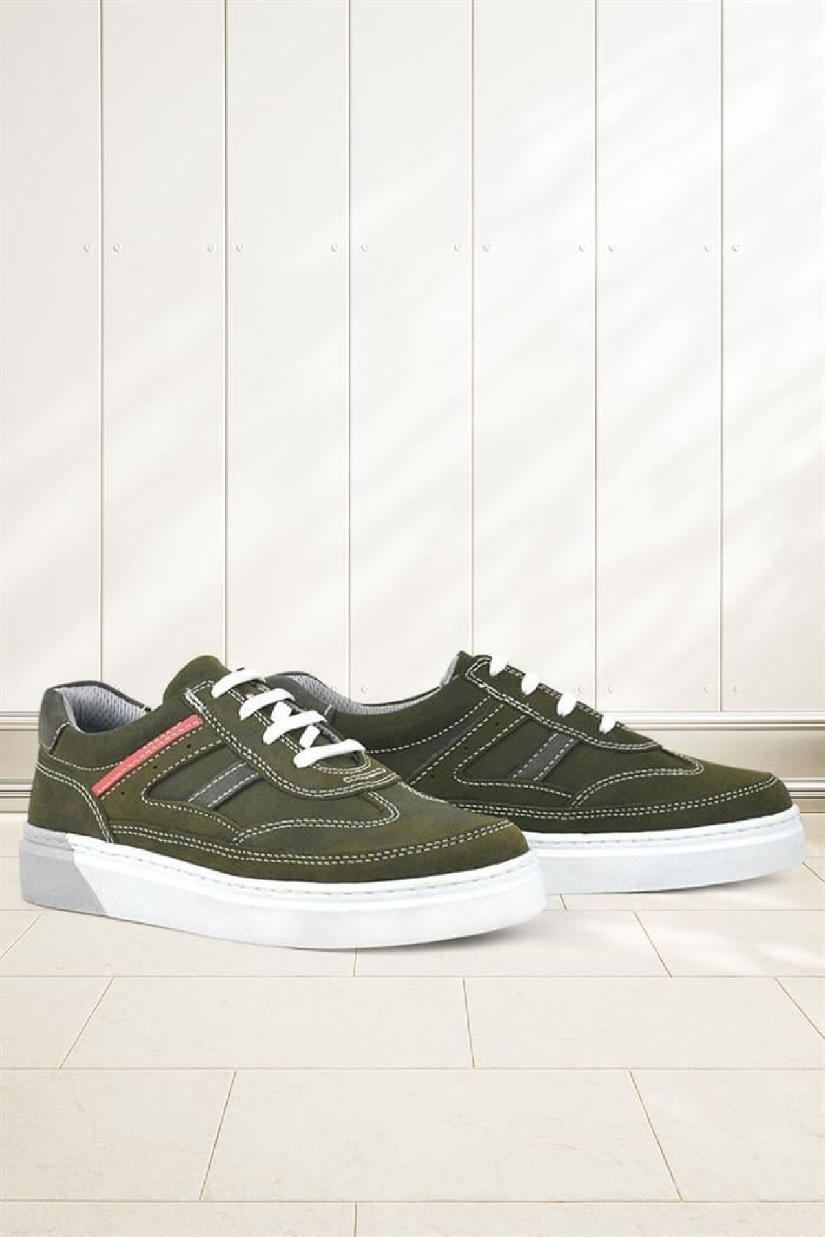 Hakiki Deri Haki Yeşil Çocuk Günlük Spor Okul Ayakkabı - Görsel 3