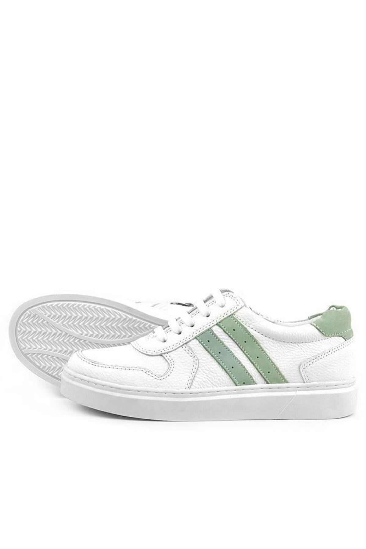 Hakiki Deri Beyaz Yeşil Bağcıklı Fermuarlı Çocuk Sneaker - Görsel 7