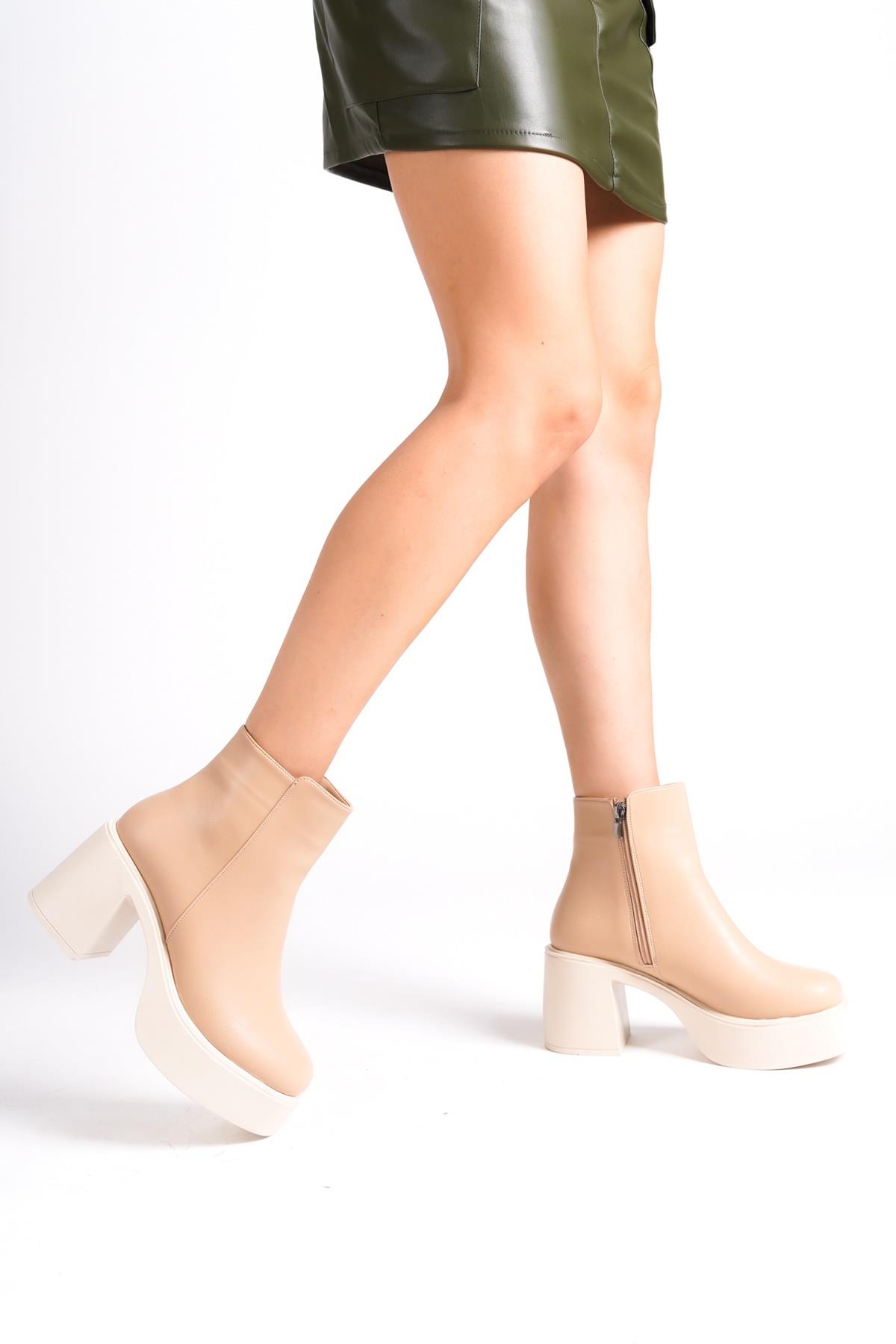 Hancez Ten Rengi Mat Kalın Platform Topuklu Bot - Görsel 4