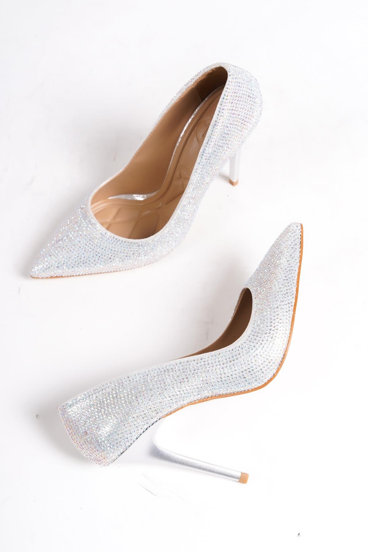 Talipa Gümüş Taşlı Yüksek Topuklu Abiye Ayakkabı - Görsel 3