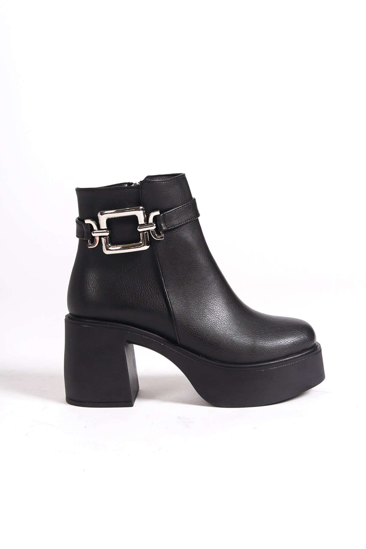 Tancez Siyah Kalın Platform Topuklu Tokalı Bot - Görsel 5