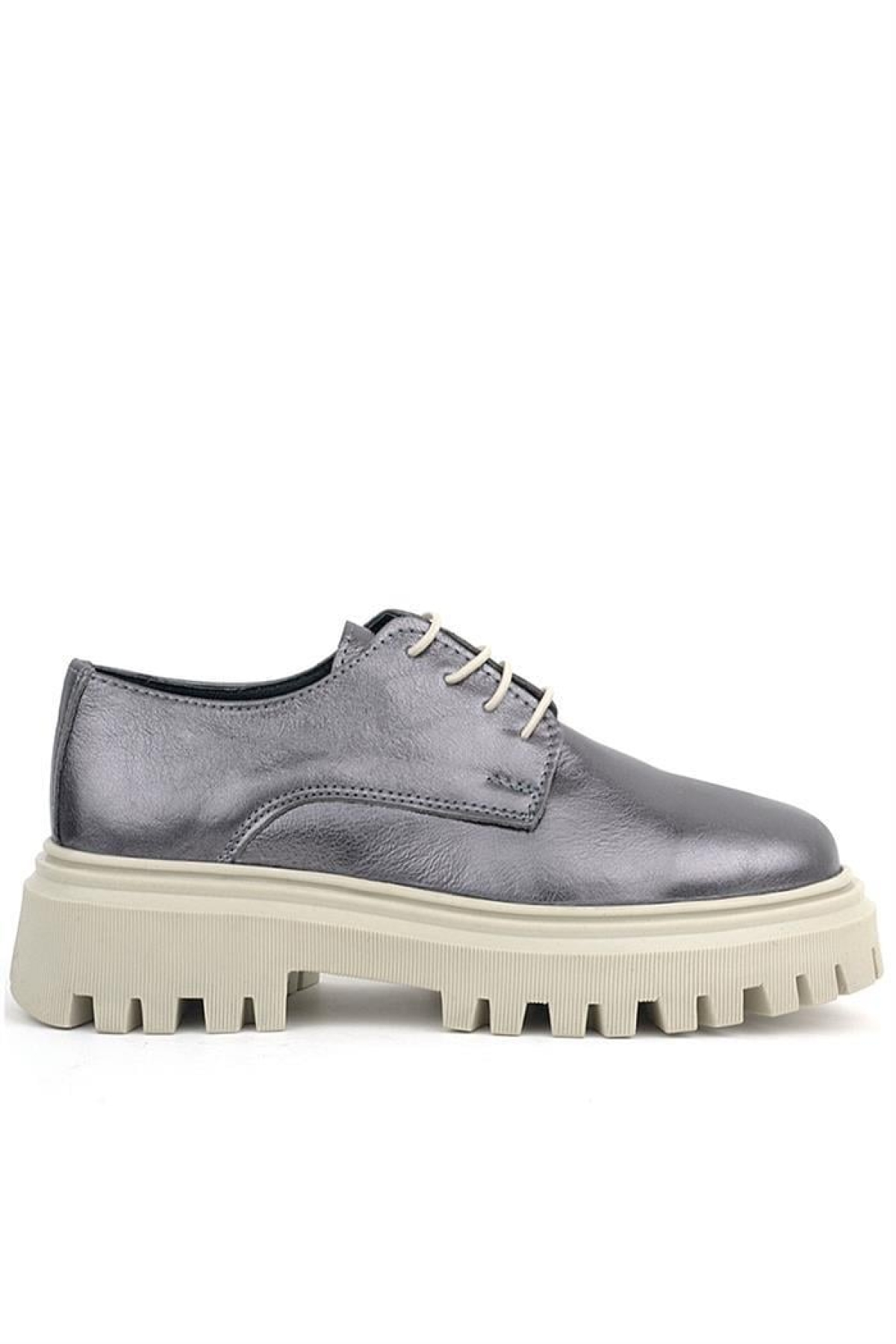 Platin Hakiki Deri Bağcıklı Oxford Günlük Ayakkabı - Görsel 3