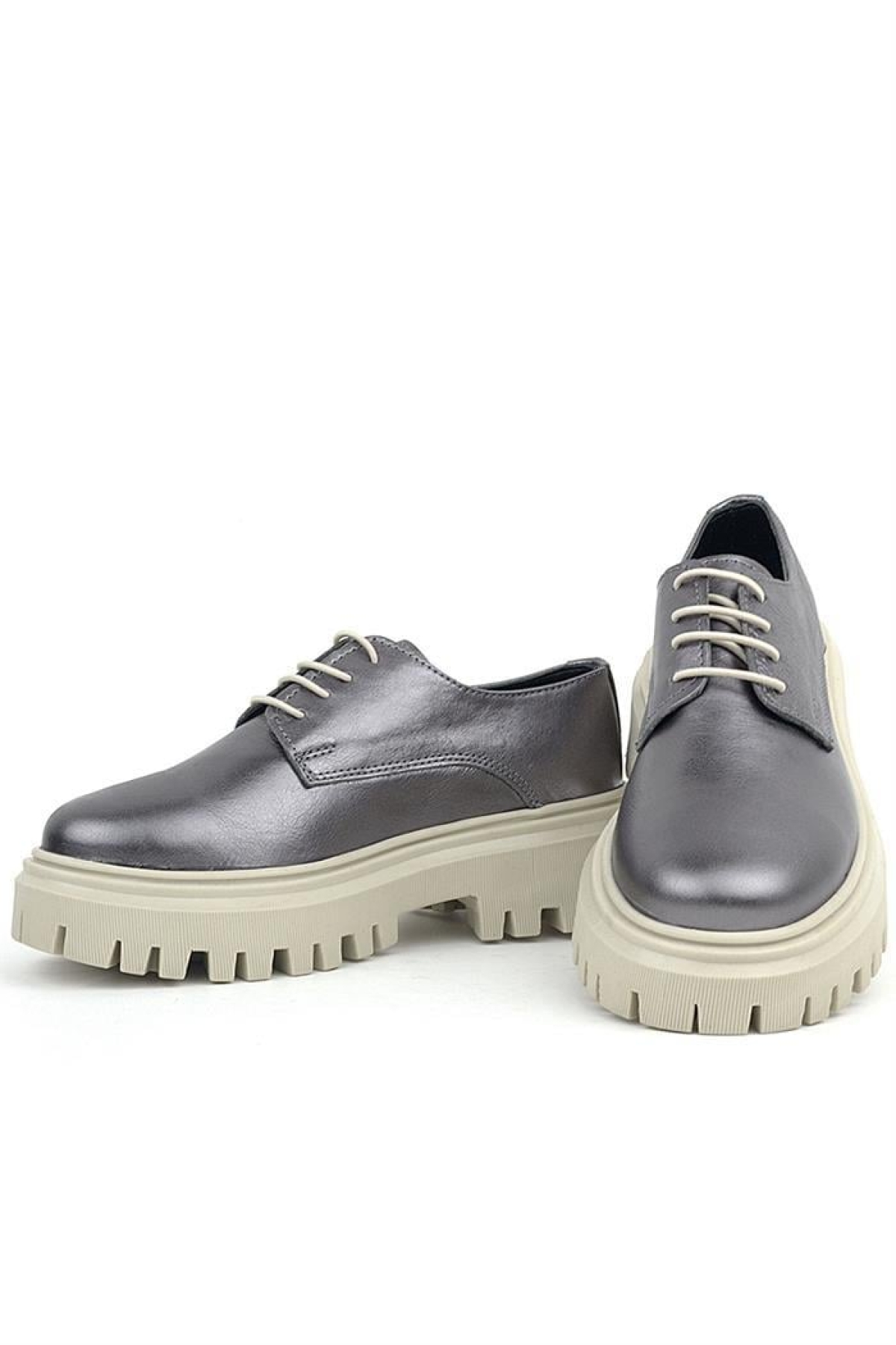 Platin Hakiki Deri Bağcıklı Oxford Günlük Ayakkabı - Görsel 5