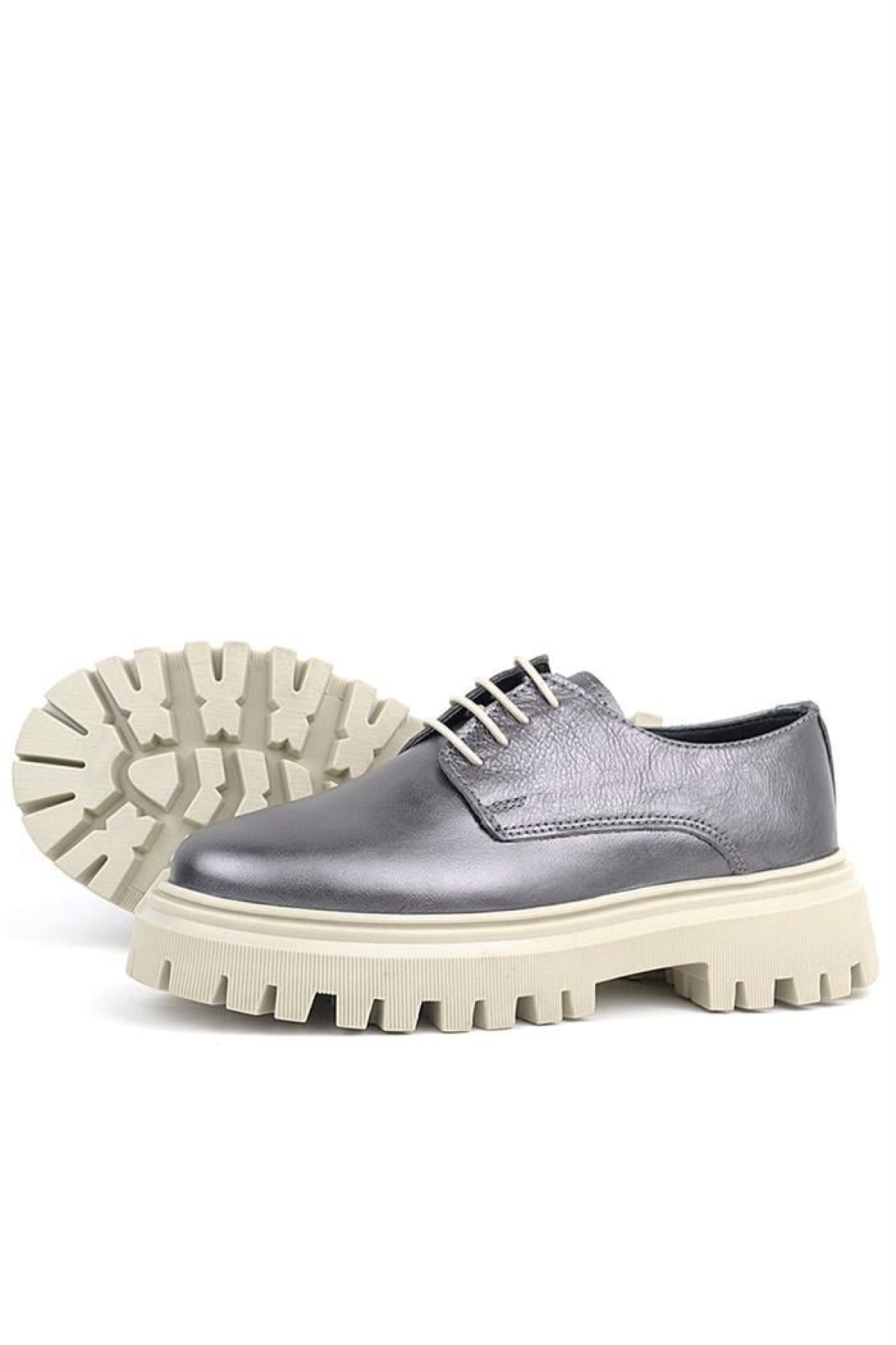Platin Hakiki Deri Bağcıklı Oxford Günlük Ayakkabı - Görsel 7