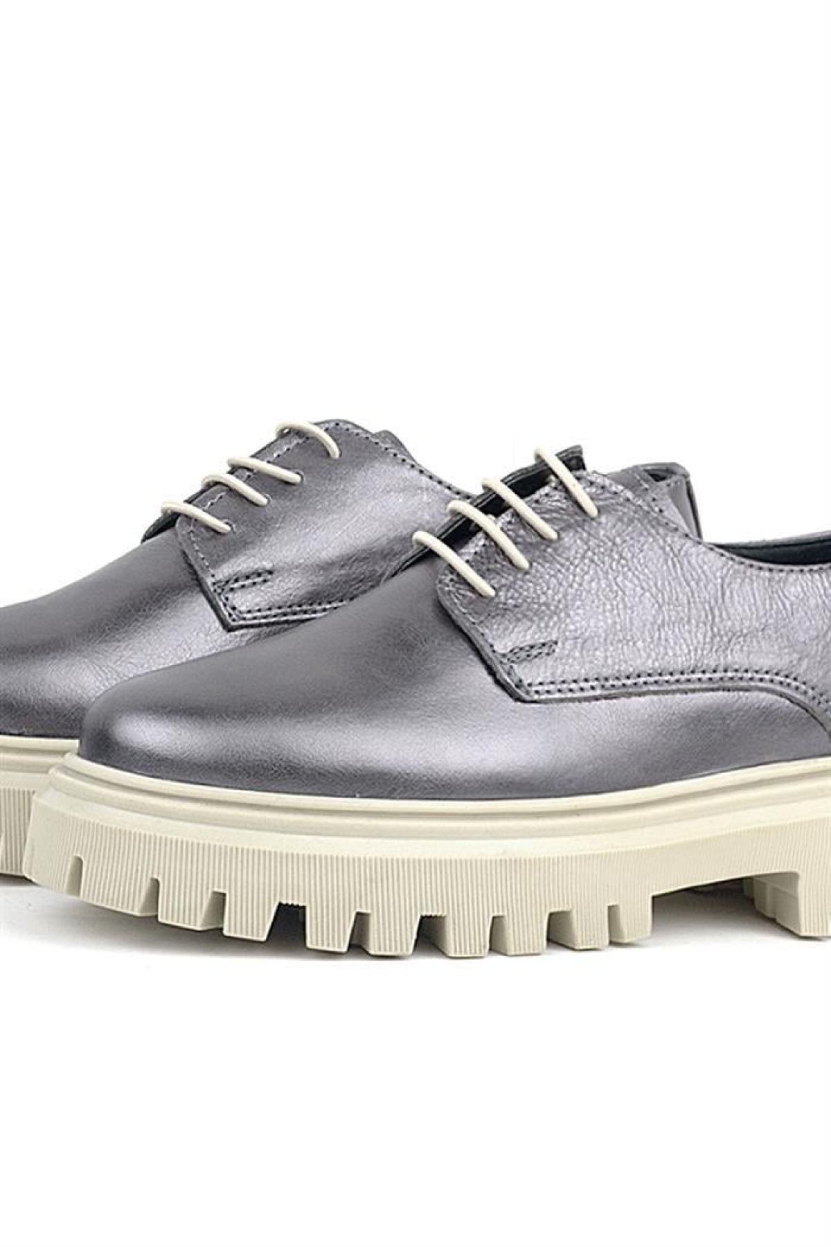 Platin Hakiki Deri Bağcıklı Oxford Günlük Ayakkabı - Görsel 8