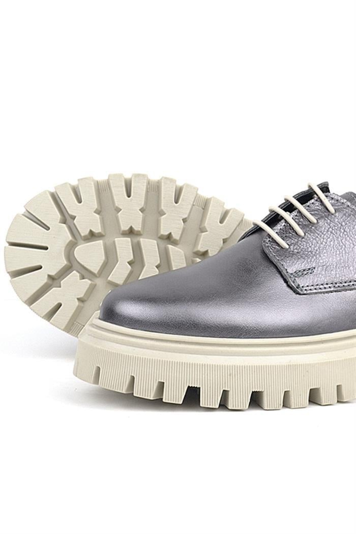 Platin Hakiki Deri Bağcıklı Oxford Günlük Ayakkabı - Görsel 9