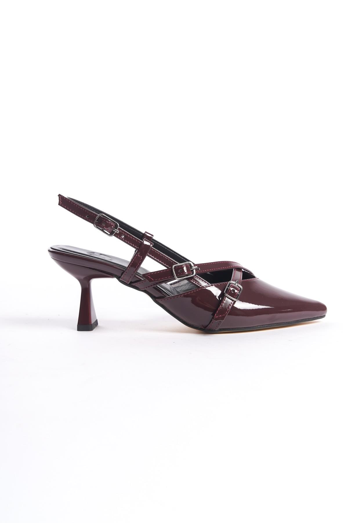 İkparS Mary Jane Bordo Rugan İki Bantlı Stiletto Sivri Kısa Topuklu Ayakkabı - Görsel 5