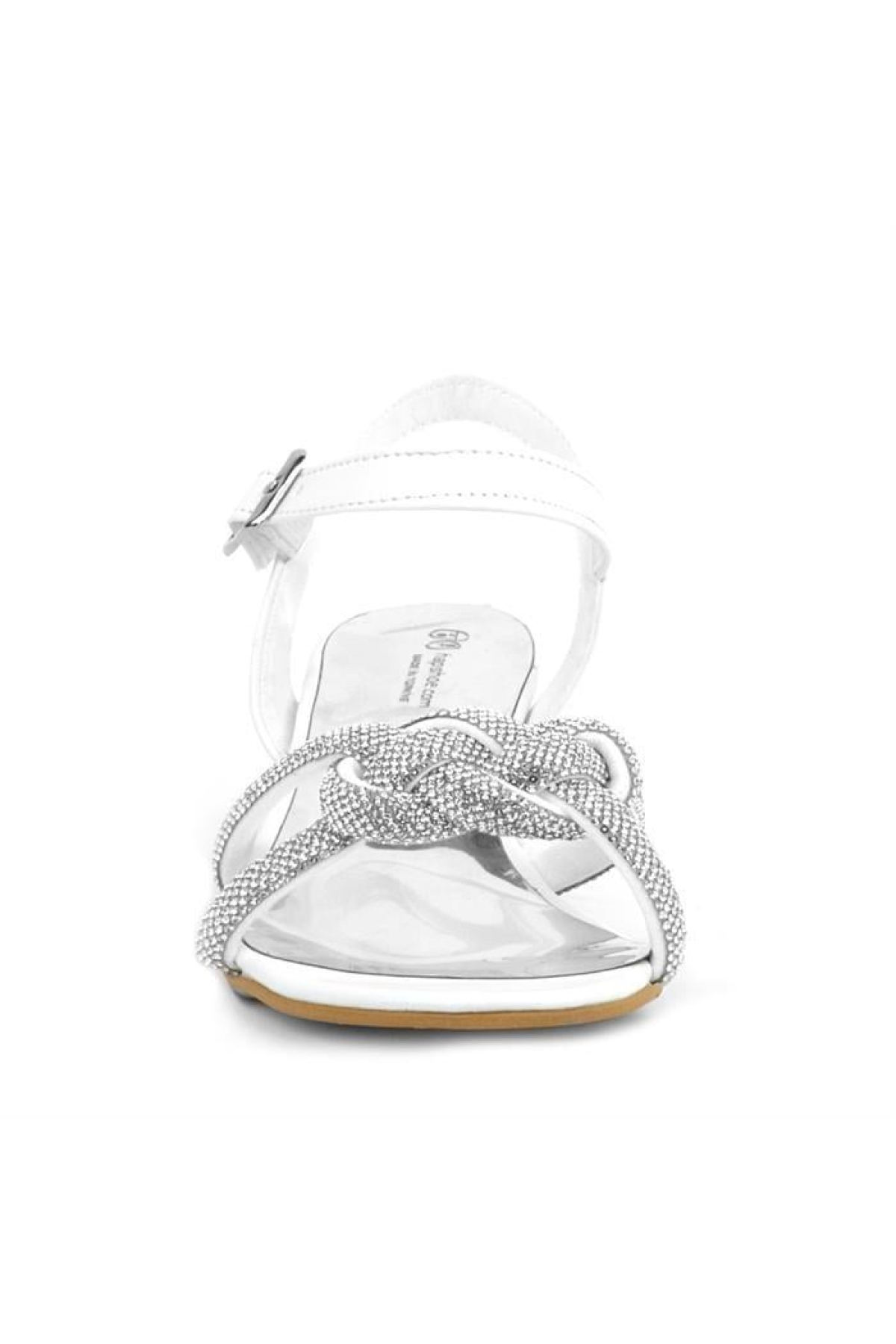 Beyaz Örgü Taşlı Kız Çocuk Abiye Kalın Topuklu Ayakkabı - Görsel 5