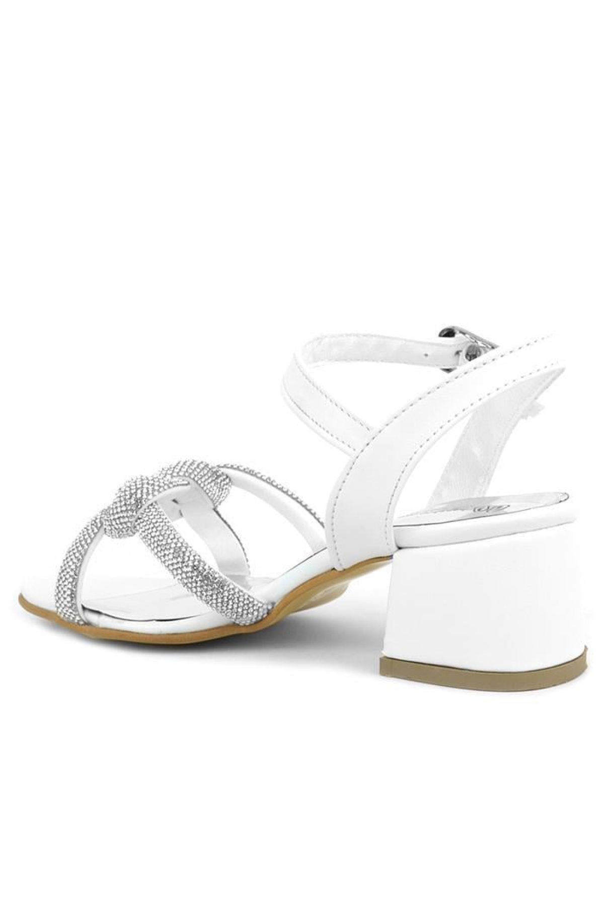 Beyaz Örgü Taşlı Kız Çocuk Abiye Kalın Topuklu Ayakkabı - Görsel 6