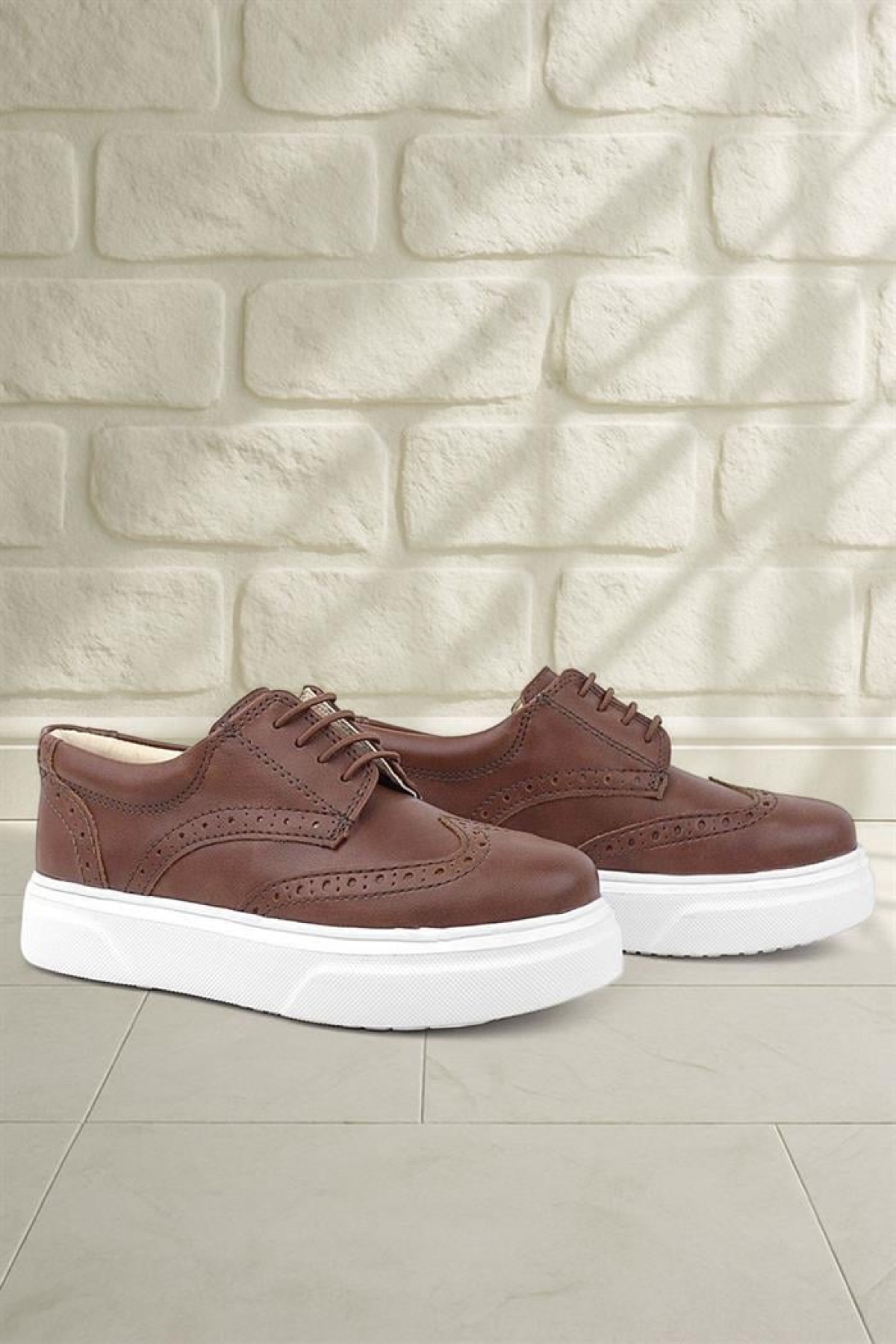 Taba Beyaz Taban Oxford Çocuk Klasik Ayakkabı - Görsel 9