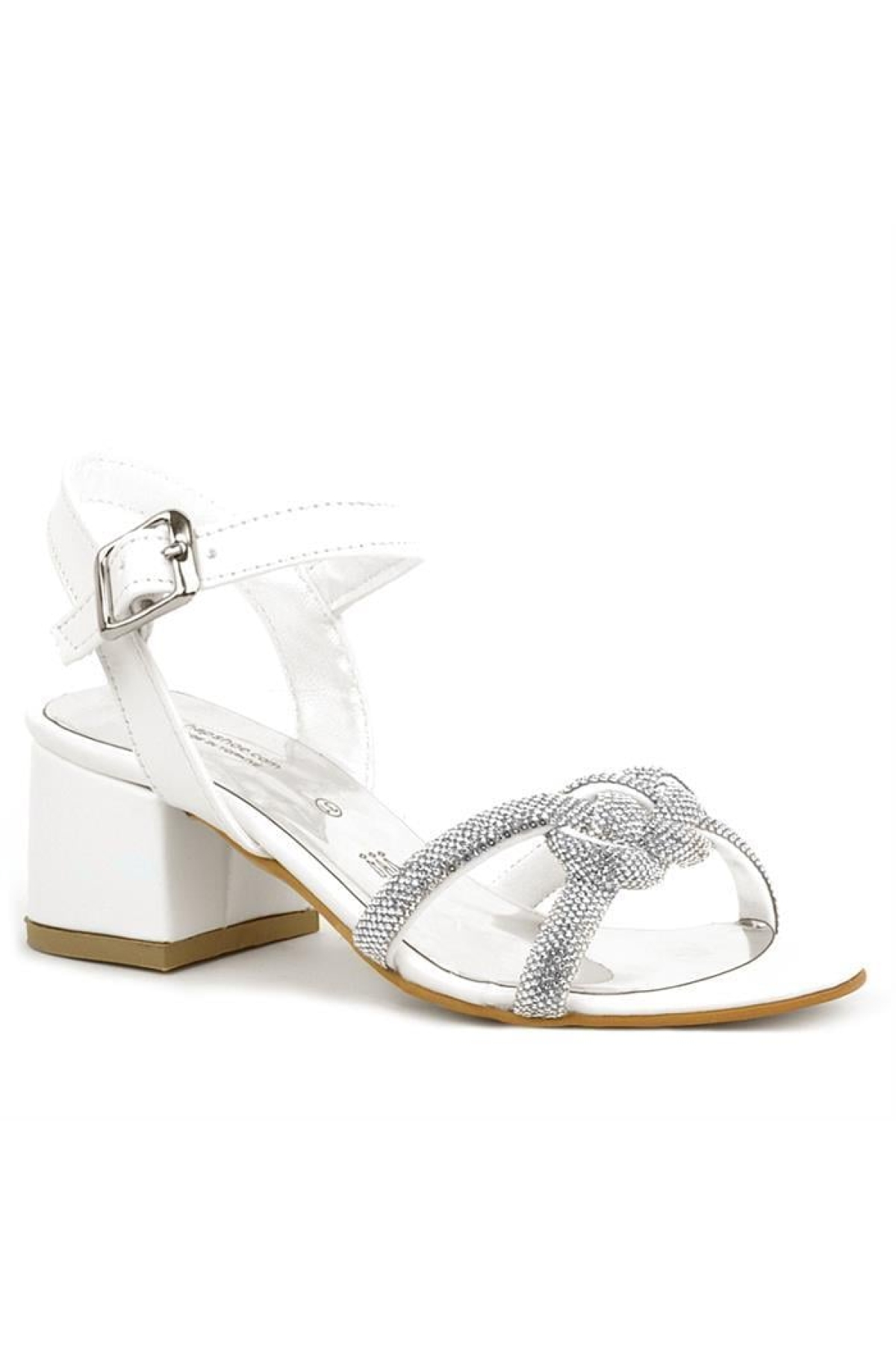 Sedef Örgü Taşlı Kız Çocuk Abiye Kalın Topuklu Ayakkabı - Görsel 2