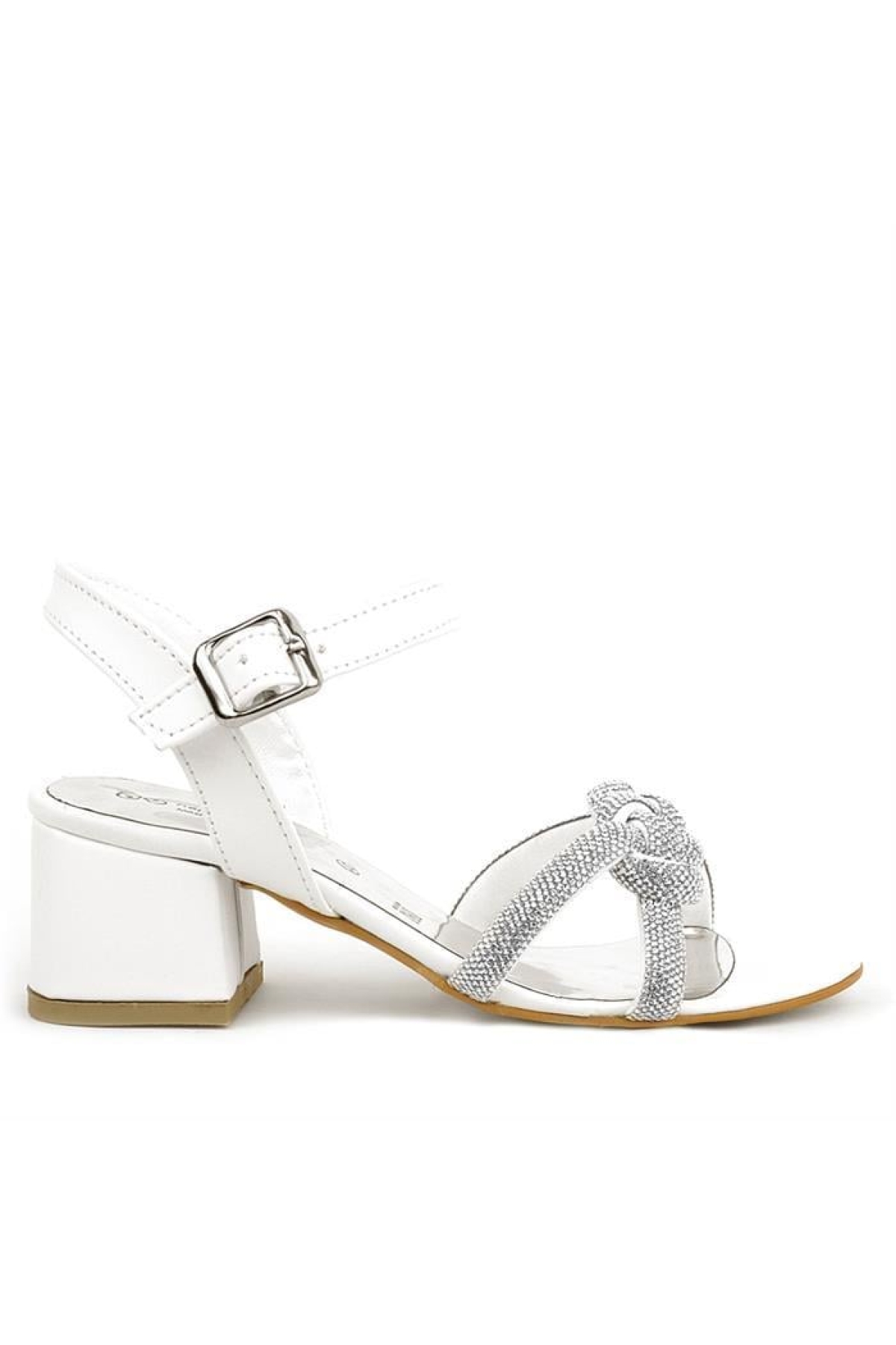 Sedef Örgü Taşlı Kız Çocuk Abiye Kalın Topuklu Ayakkabı - Görsel 4