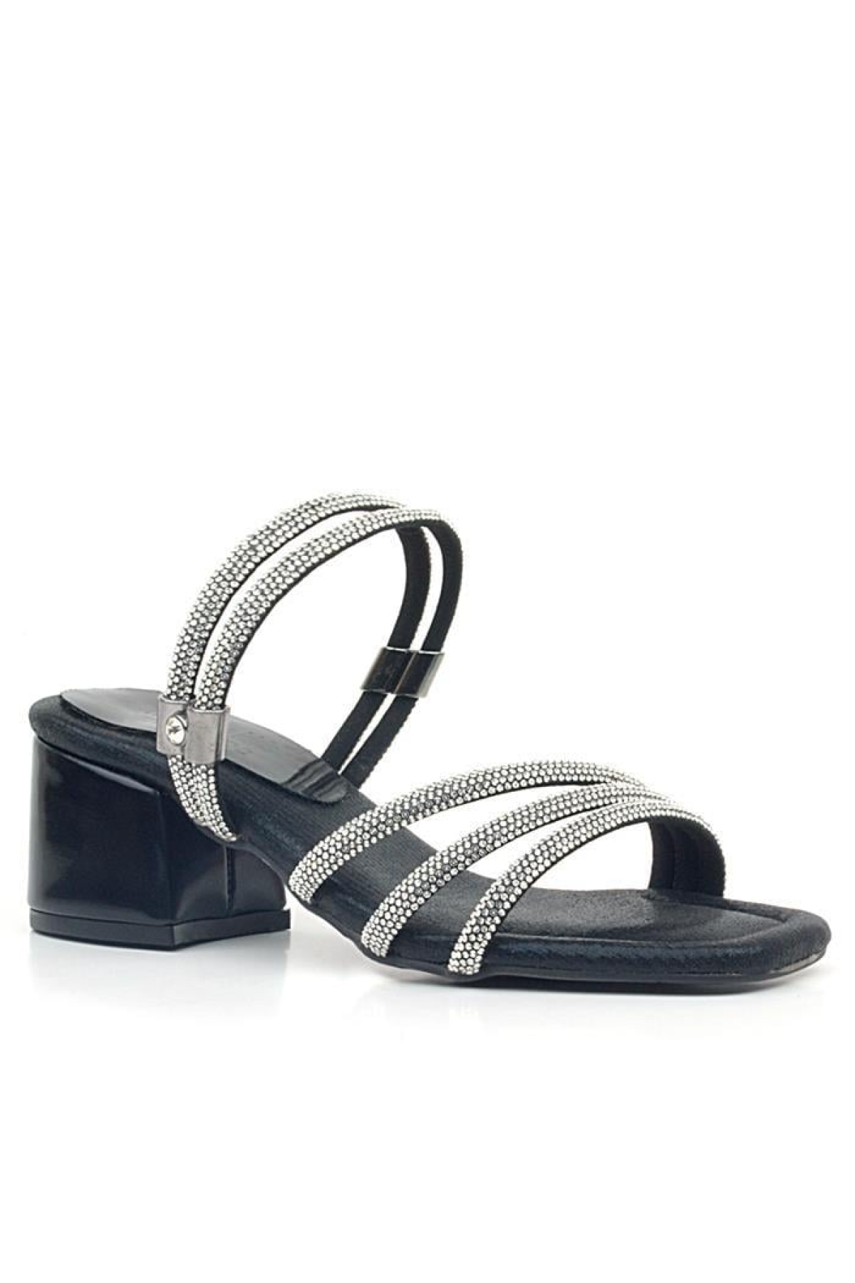 Judy Siyah Taşlı Kız Çocuk Topuklu Terlik Ayakkabı - Görsel 2