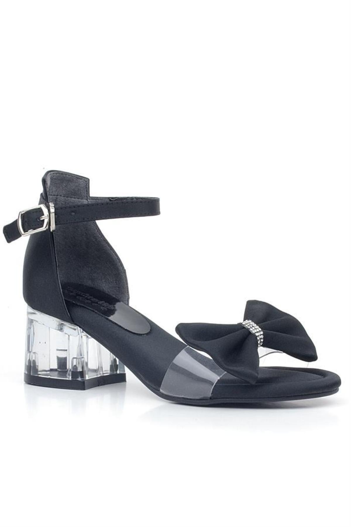 Jessie Siyah Saten Kurdeleli Kız Çocuk Topuklu Ayakkabı - Görsel 2