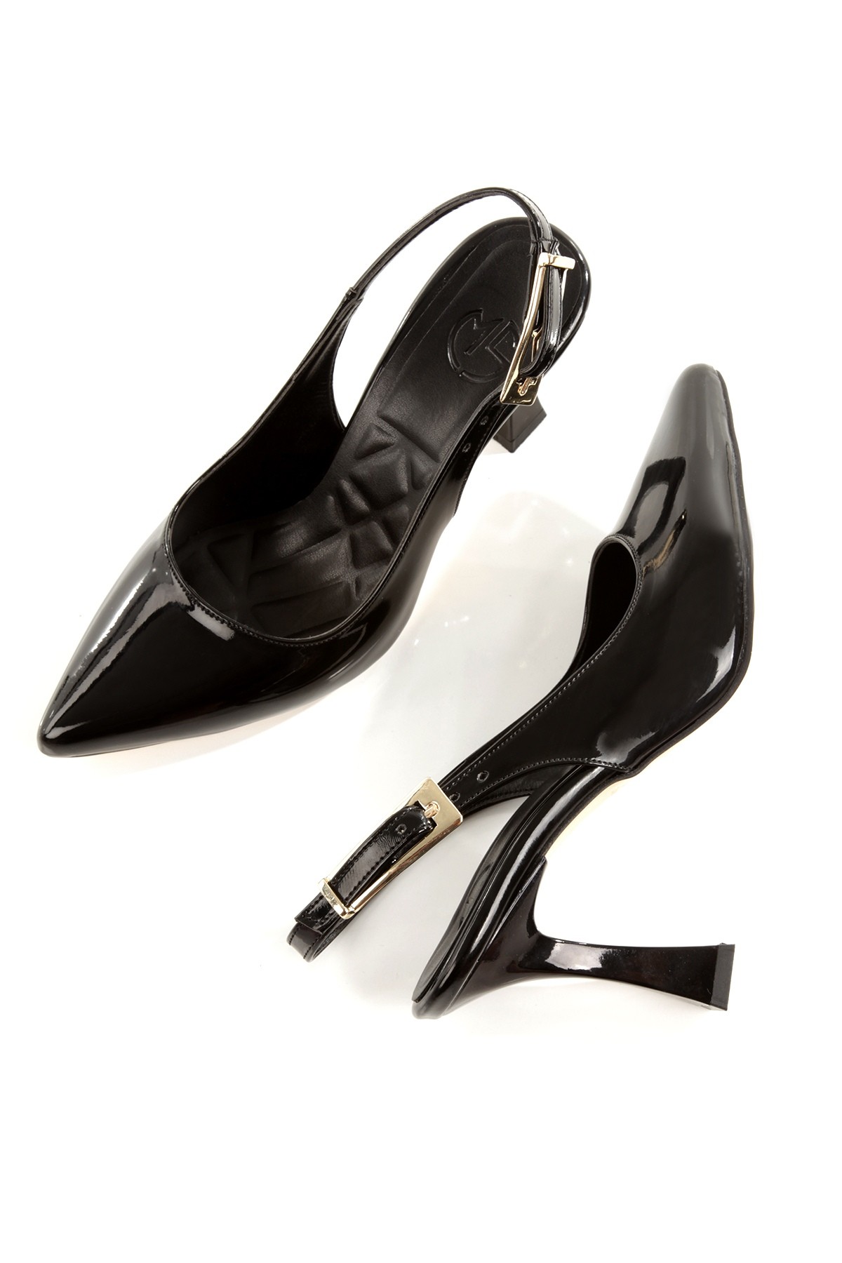 Piyat Siyah Rugan Stiletto Altın Dore Renk Tokalı Abiye Ayakkabı - Görsel 3