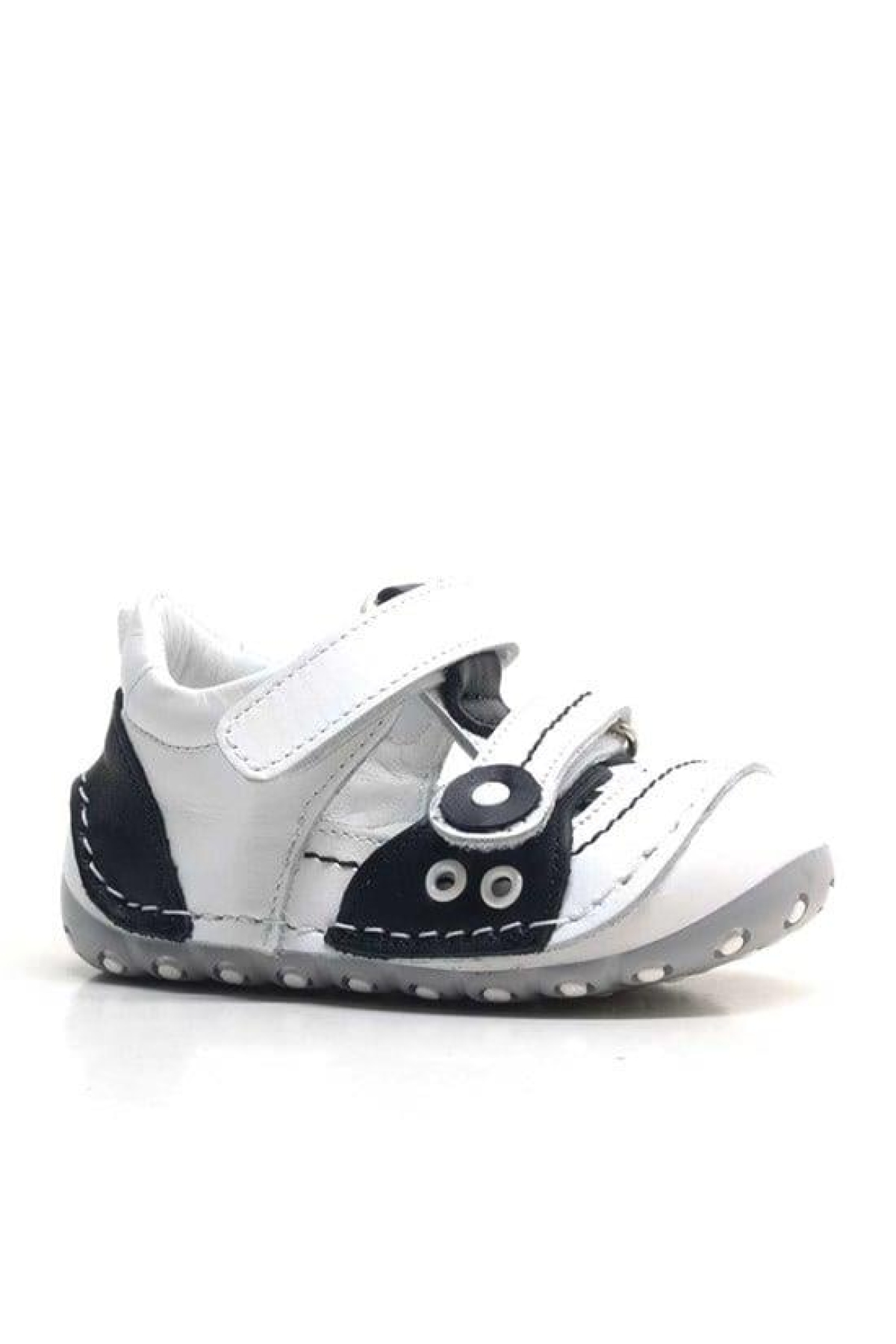 Hakiki Deri Siyah Beyaz Bebek Taraftar İlk Adım Ayakkabı - Görsel 3