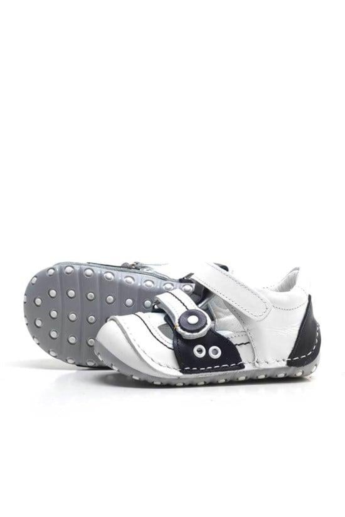 Hakiki Deri Siyah Beyaz Bebek Taraftar İlk Adım Ayakkabı - Görsel 5