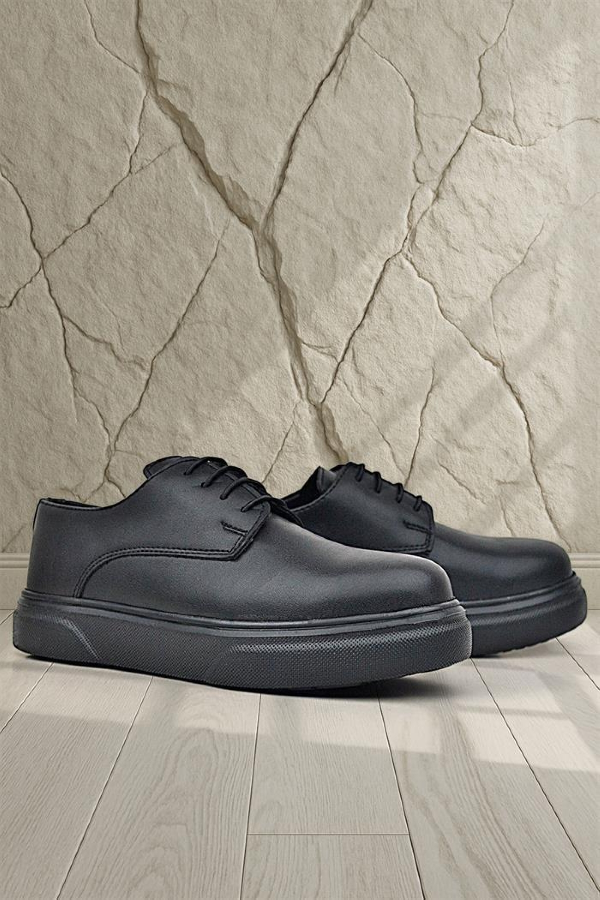 Derby Siyah Mat Siyah Taban Çocuk Klasik Ayakkabı - Görsel 9