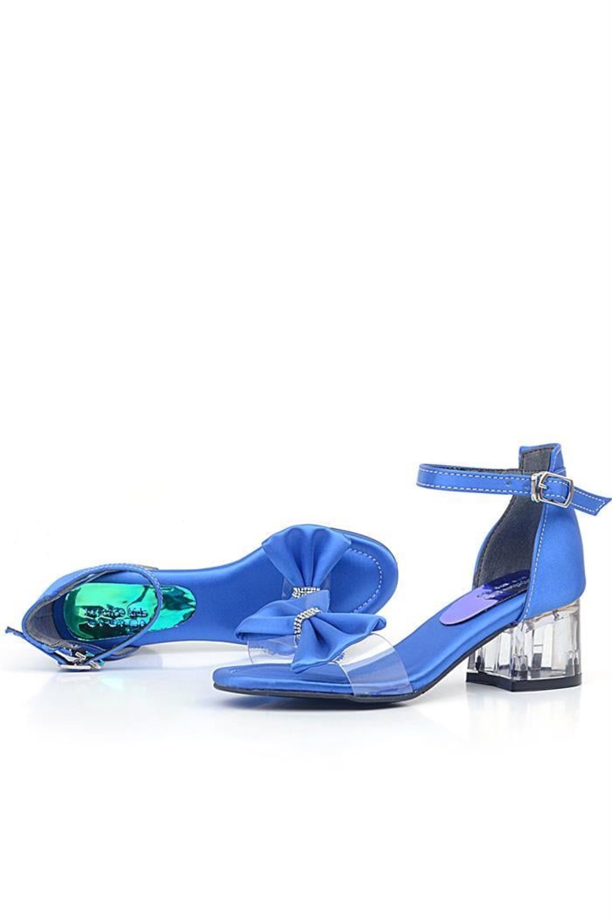 Jessie Saks Mavi Saten Kurdeleli Kız Çocuk Topuklu Ayakkabı - Görsel 6