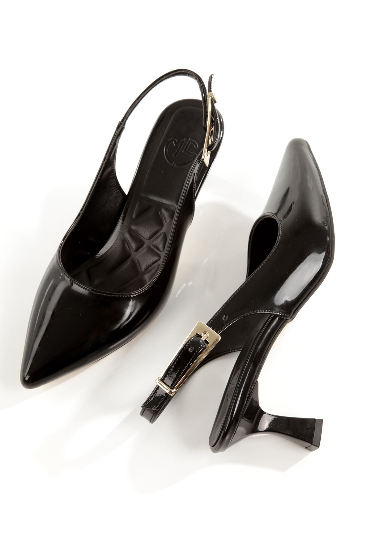 MiniPiyat Siyah Rugan Stiletto Kısa Topuklu Ayakkabı - Görsel 4