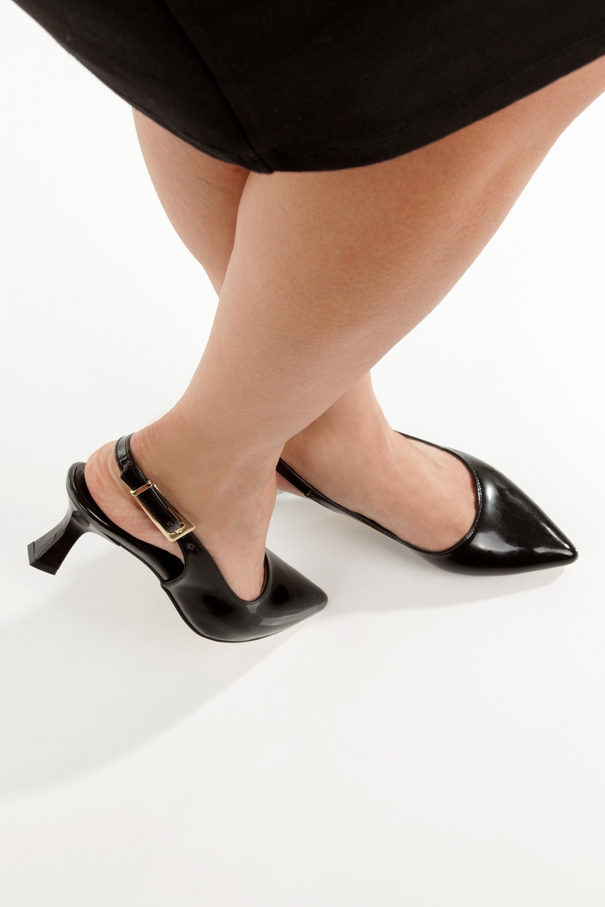 MiniPiyat Siyah Rugan Stiletto Kısa Topuklu Ayakkabı - Görsel 5