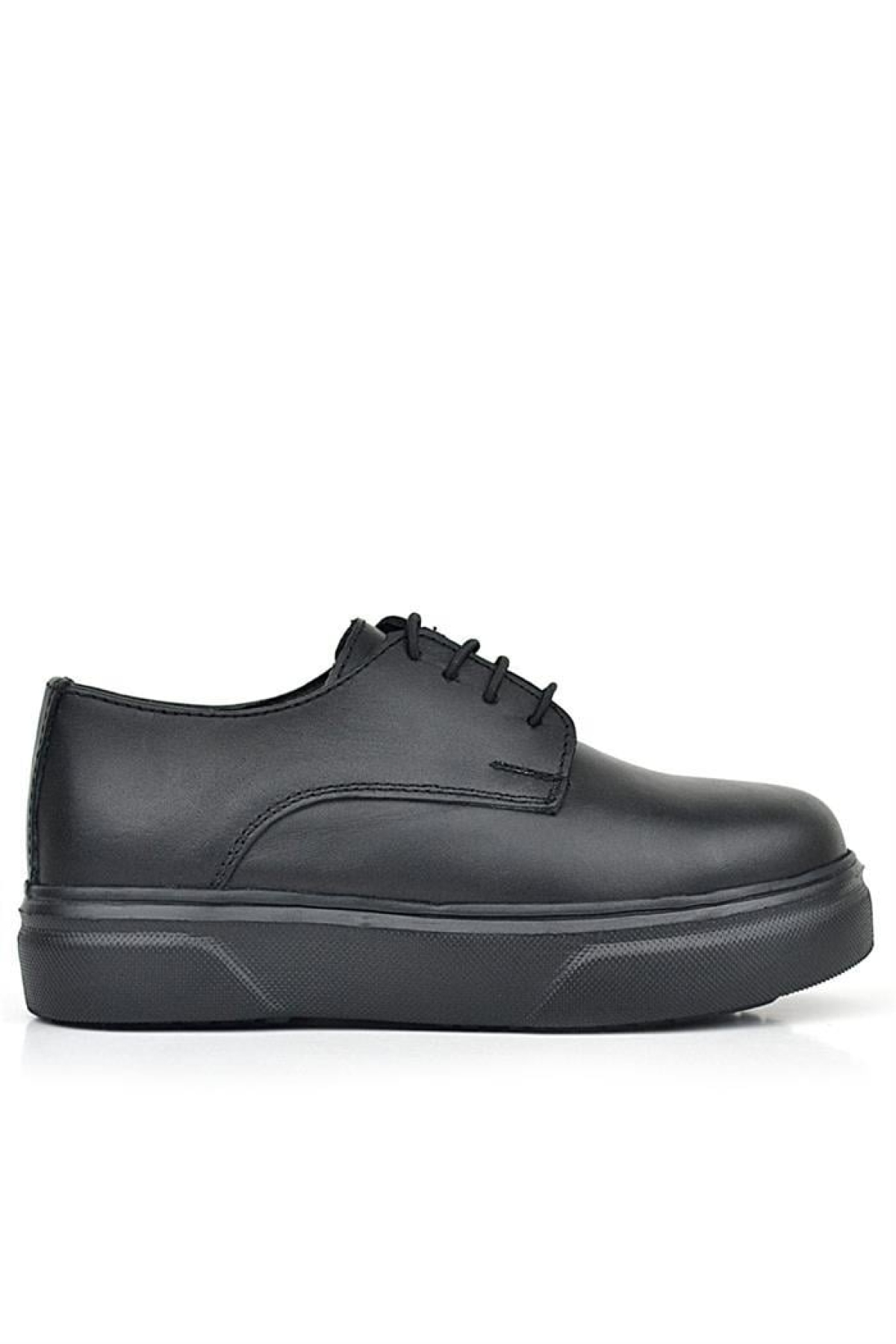 Derby Hakiki Deri Siyah Mat Yüksek Tabanlı Çocuk Klasik Ayakkabı - Görsel 3