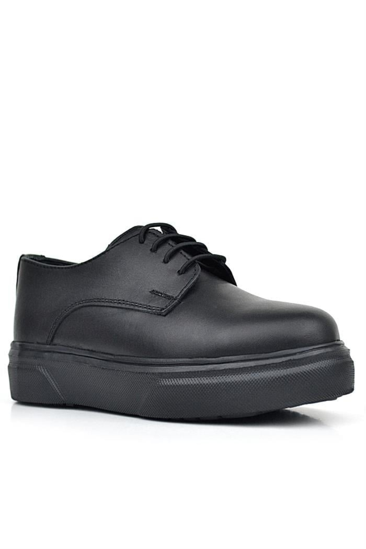 Derby Hakiki Deri Siyah Mat Yüksek Tabanlı Çocuk Klasik Ayakkabı - Görsel 8