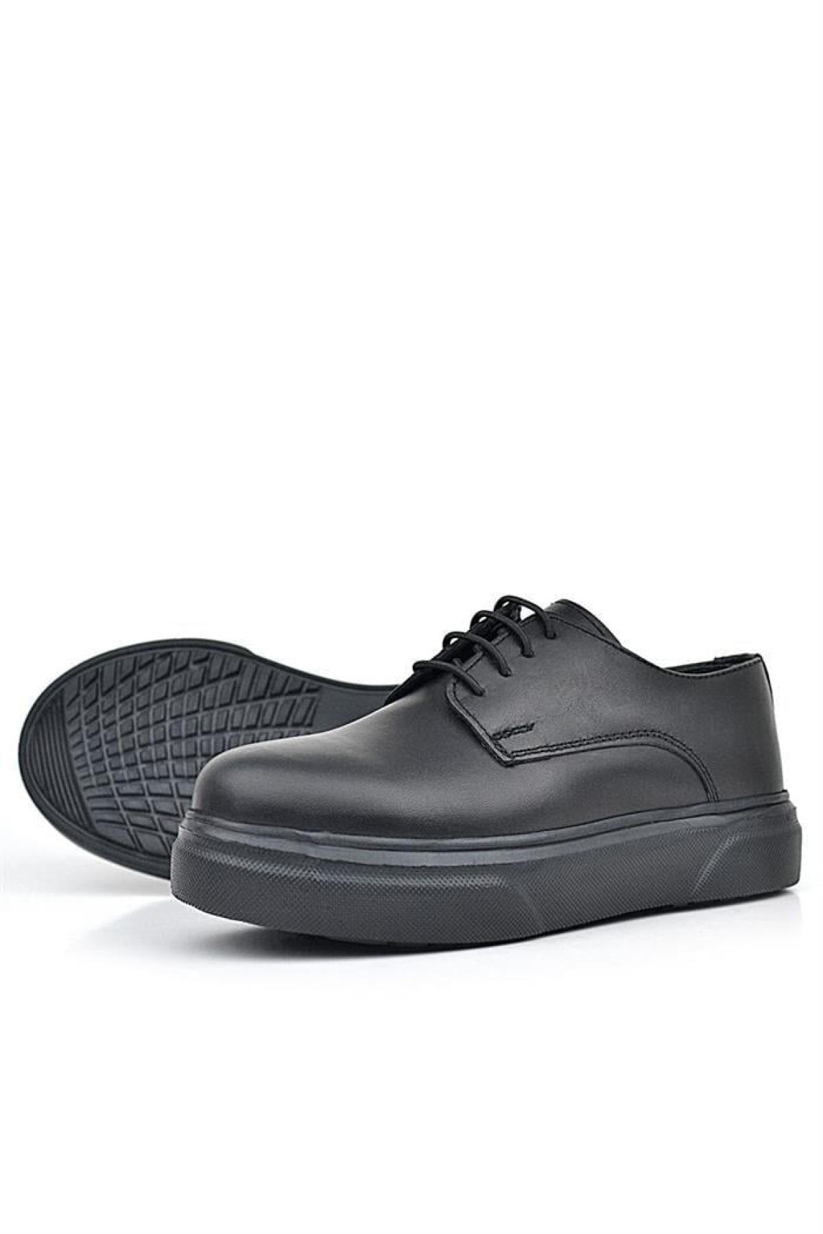 Derby Hakiki Deri Siyah Mat Yüksek Tabanlı Çocuk Klasik Ayakkabı - Görsel 12