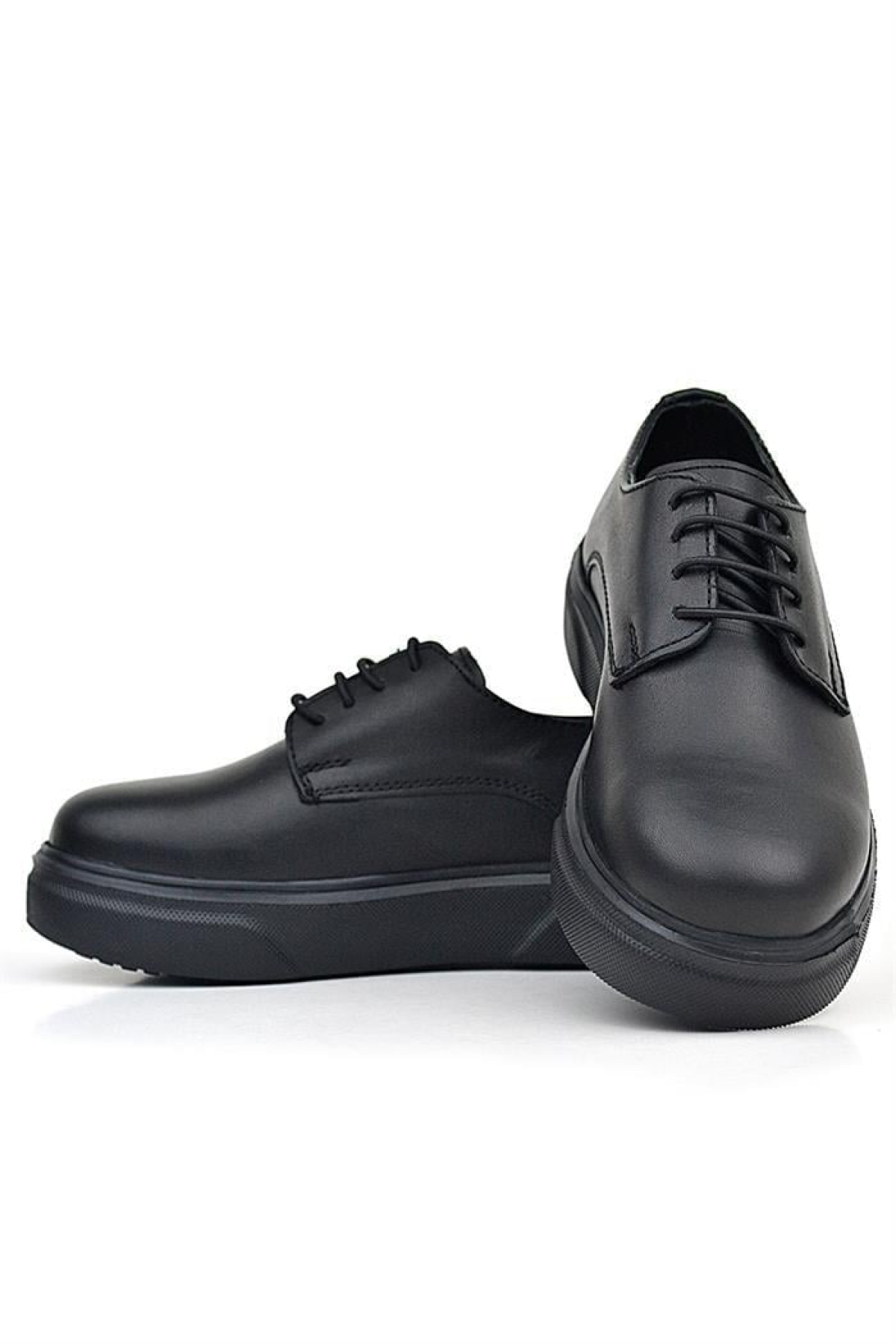 Derby Hakiki Deri Siyah Mat Yüksek Tabanlı Çocuk Klasik Ayakkabı - Görsel 13