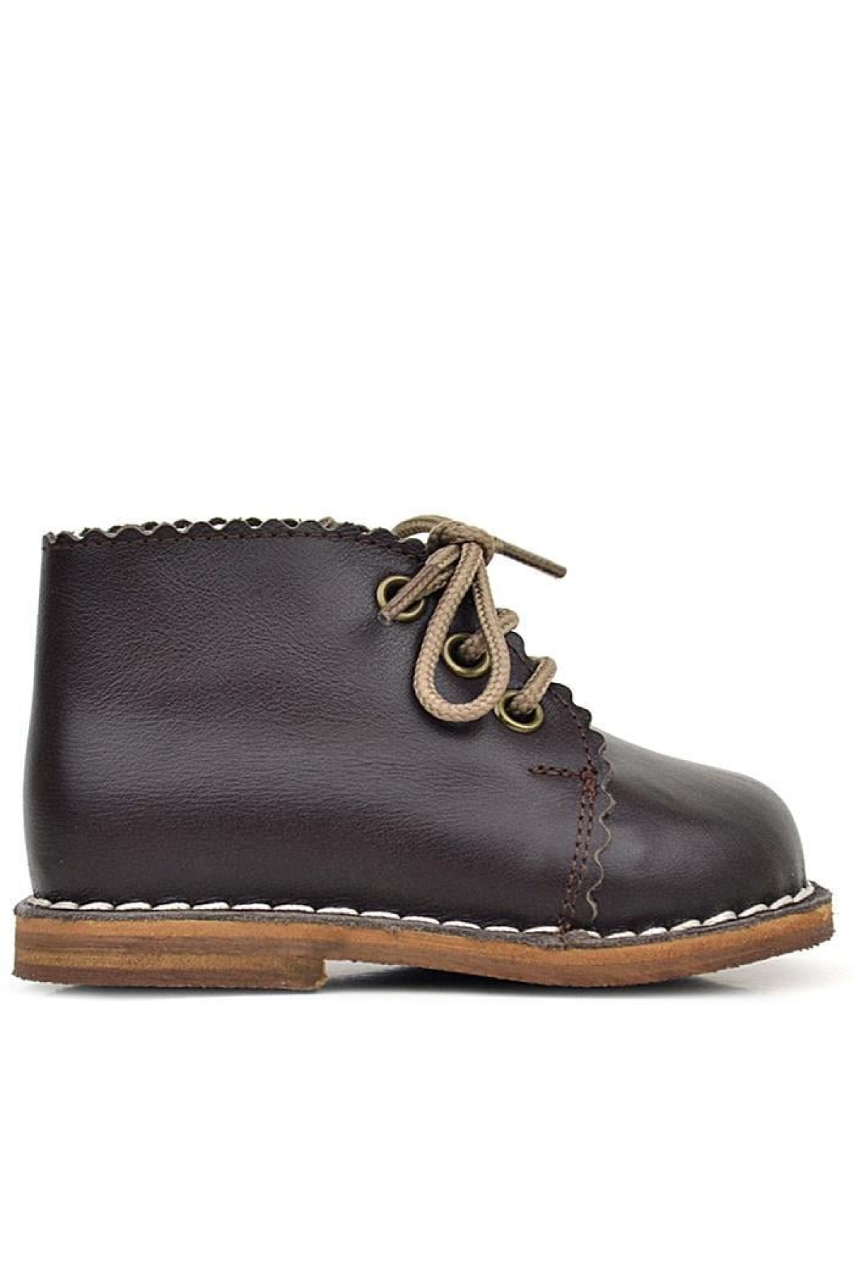 Handmade Hakiki Deri Kahverengi Bağcıklı Kız Bebek Bot - Görsel 3