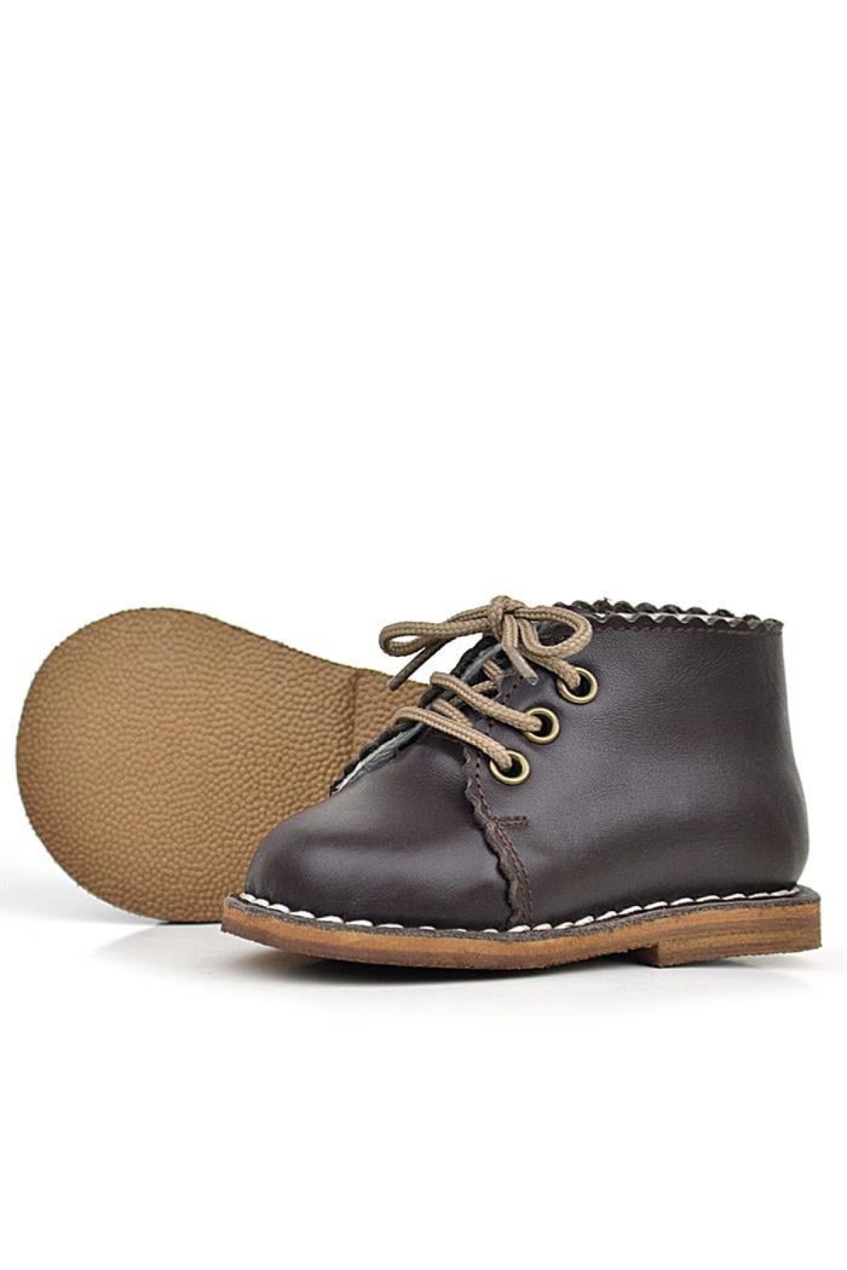 Handmade Hakiki Deri Kahverengi Bağcıklı Kız Bebek Bot - Görsel 6