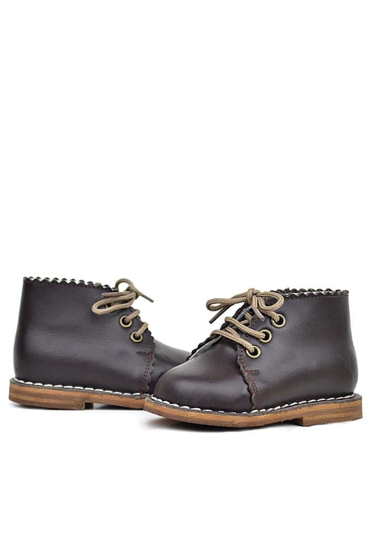 Handmade Hakiki Deri Kahverengi Bağcıklı Kız Bebek Bot - Görsel 7