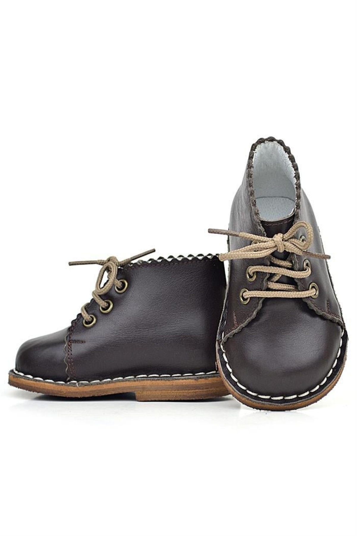 Handmade Hakiki Deri Kahverengi Bağcıklı Kız Bebek Bot - Görsel 8