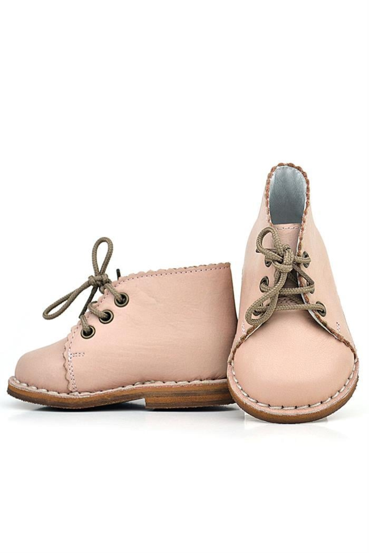 Handmade Hakiki Deri Pudra Pembe Bağcıklı Kız Bebek Bot - Görsel 7