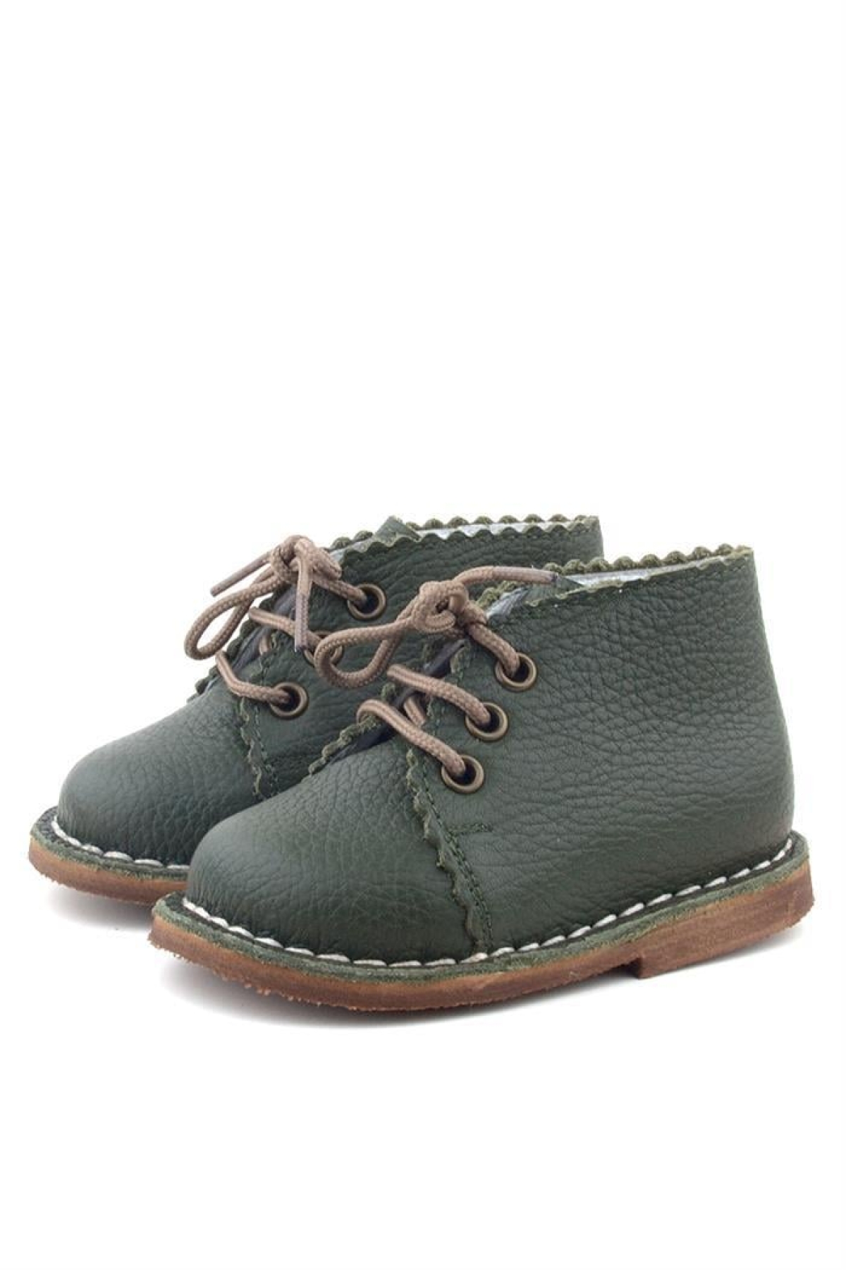 Handmade Hakiki Deri Haki Yeşil Bağcıklı Bebek Bot - Görsel 5