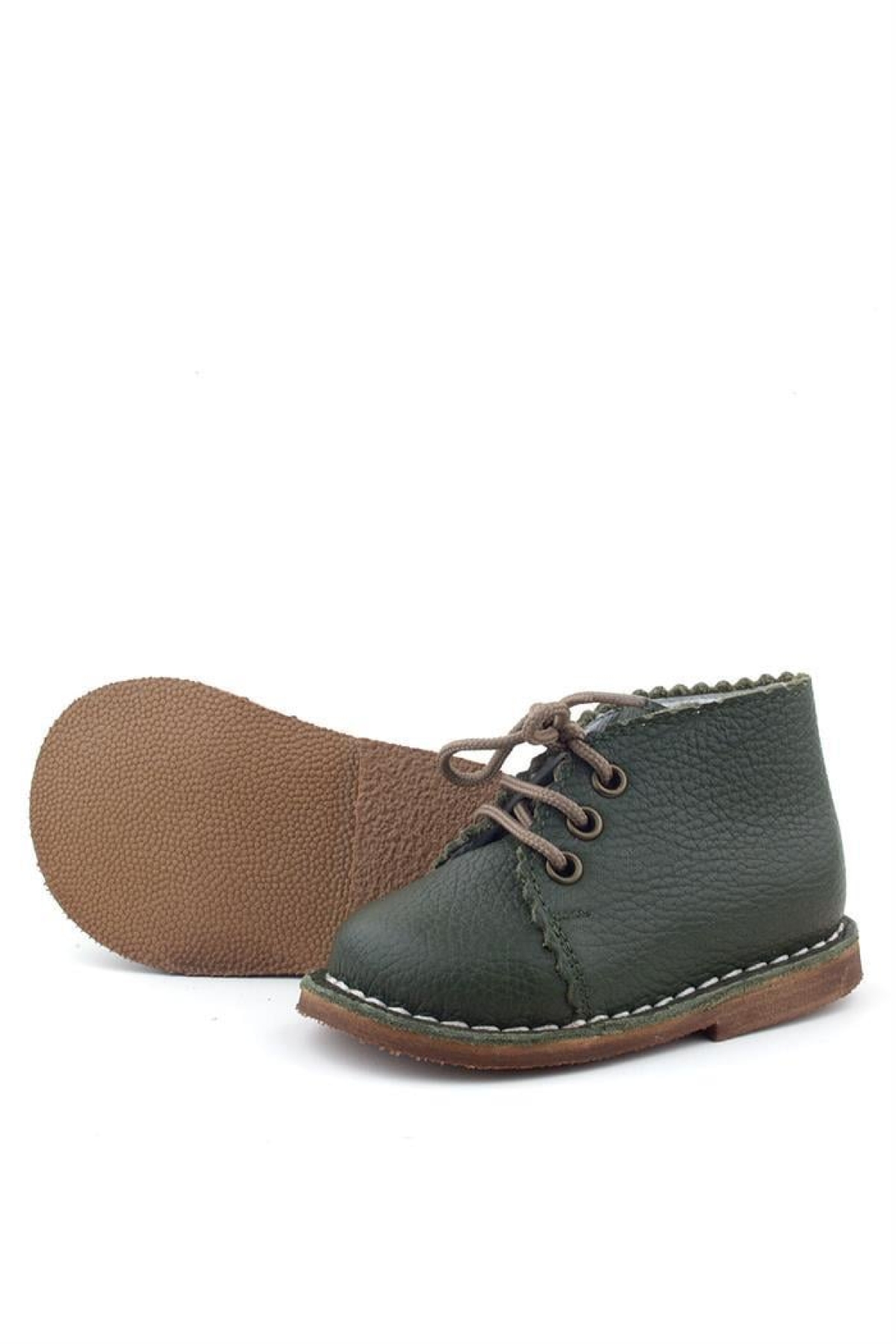 Handmade Hakiki Deri Haki Yeşil Bağcıklı Bebek Bot - Görsel 7