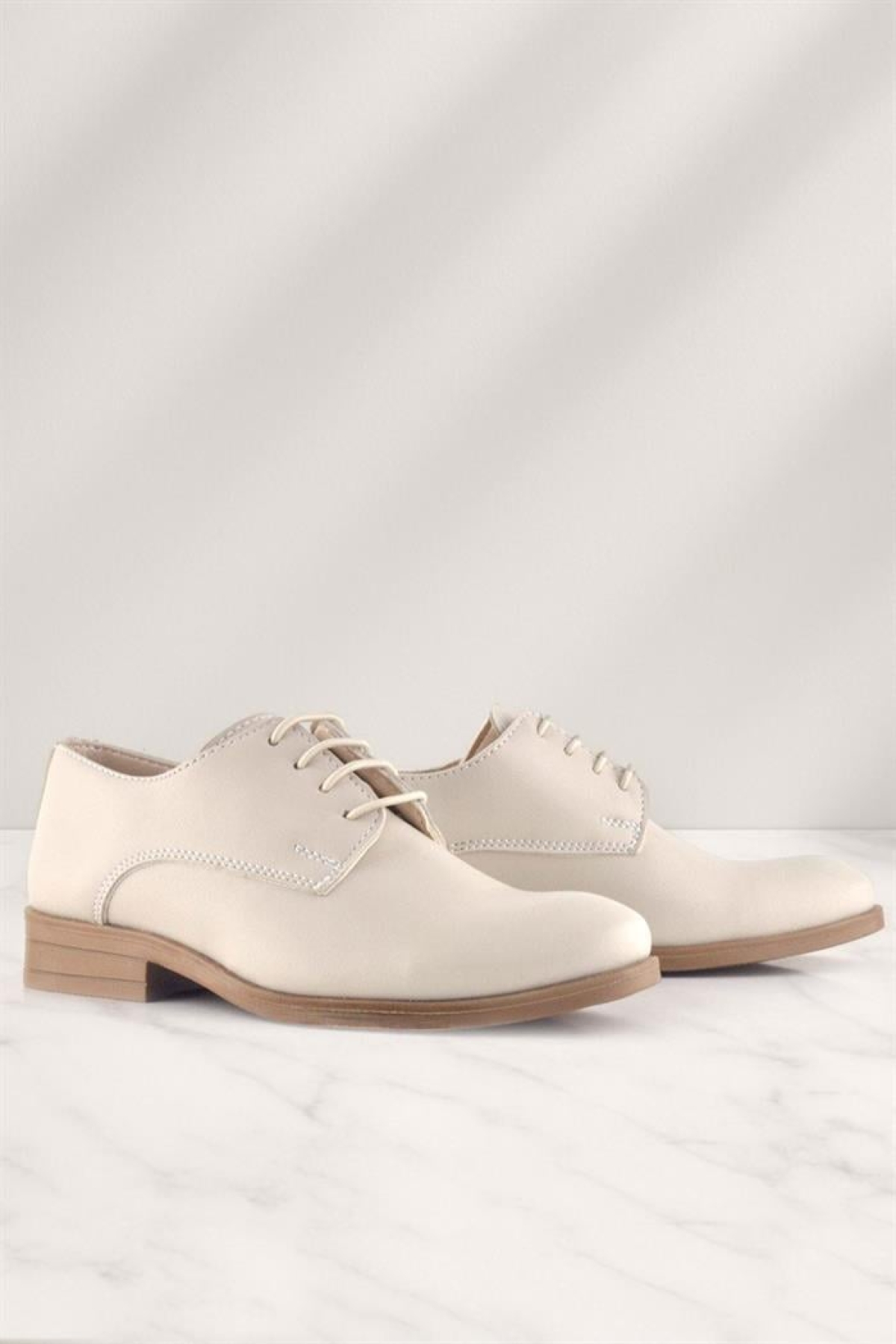 Krem Cilt Bağcıklı Oxford Çocuk Okul Ayakkabısı - Görsel 2