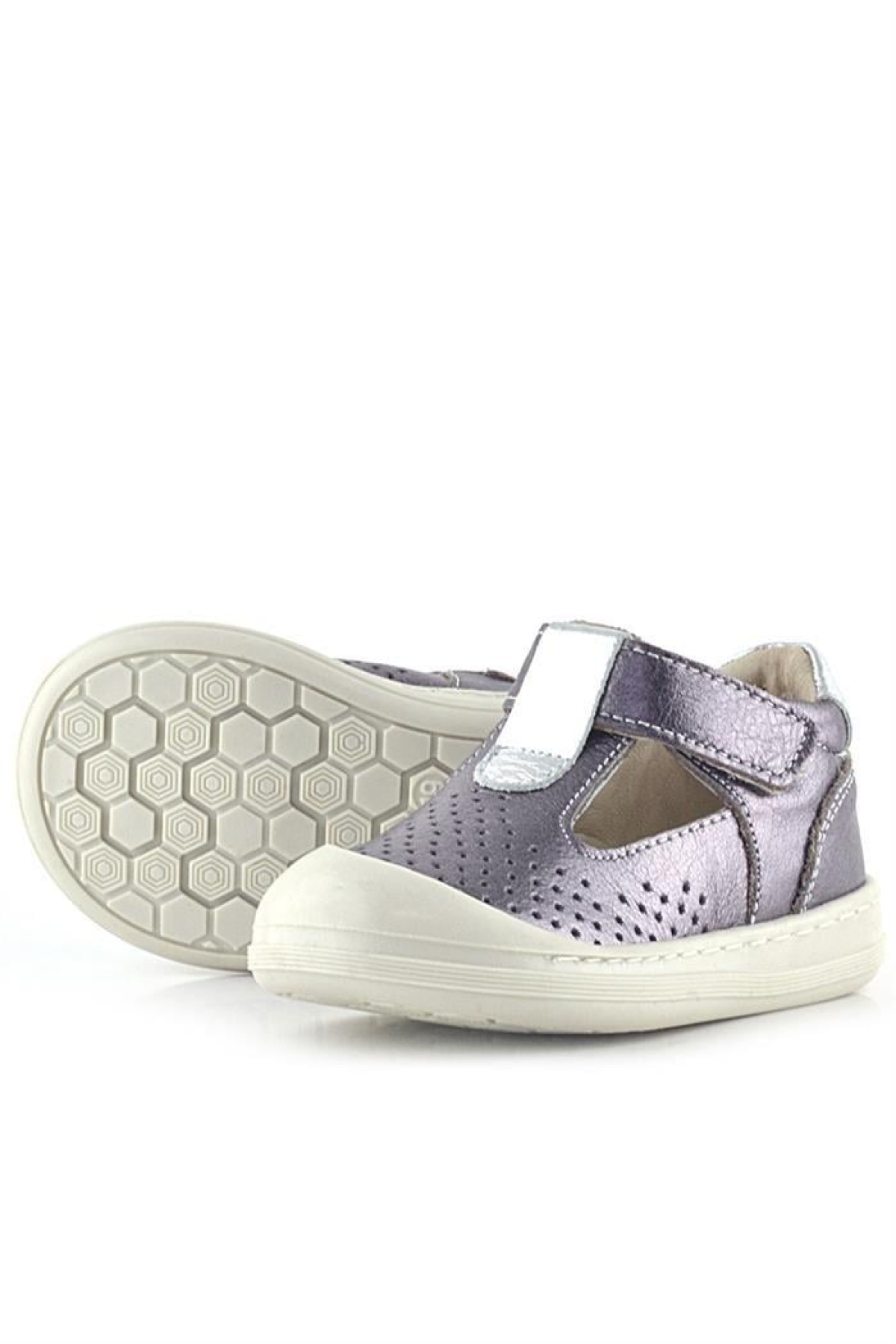 Shaun Hakiki Deri Platin Cırtlı Anatomik Kız Bebek Sandalet - Görsel 9