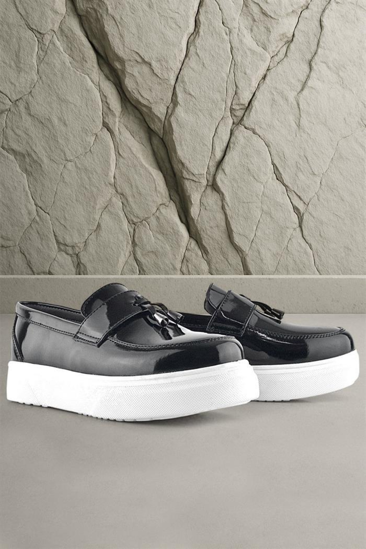 Siyah Rugan Beyaz Taban Loafer Klasik Çocuk Ayakkabısı - Görsel 2
