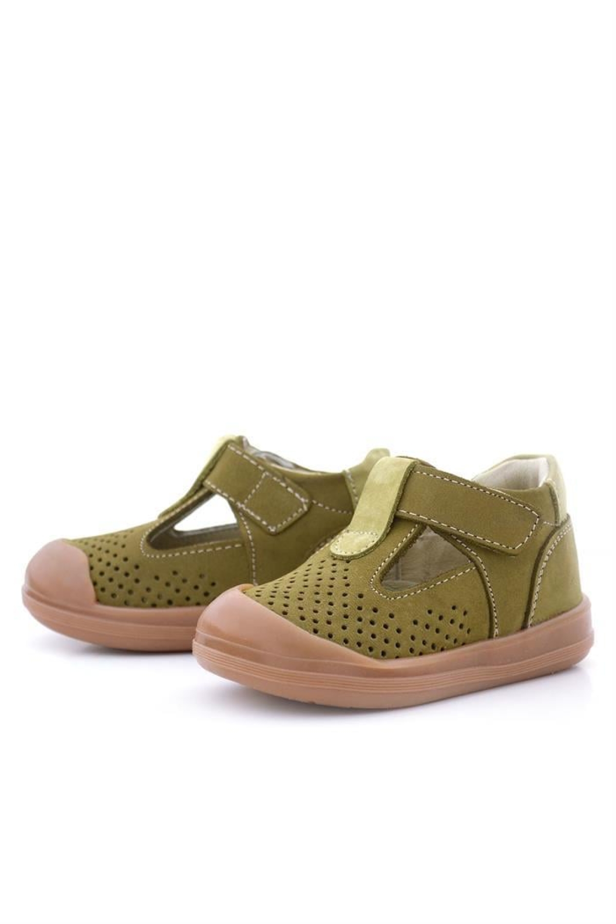 Shaun Hakiki Deri Haki Yeşil Cırtlı Anatomik Bebek Sandalet - Görsel 6